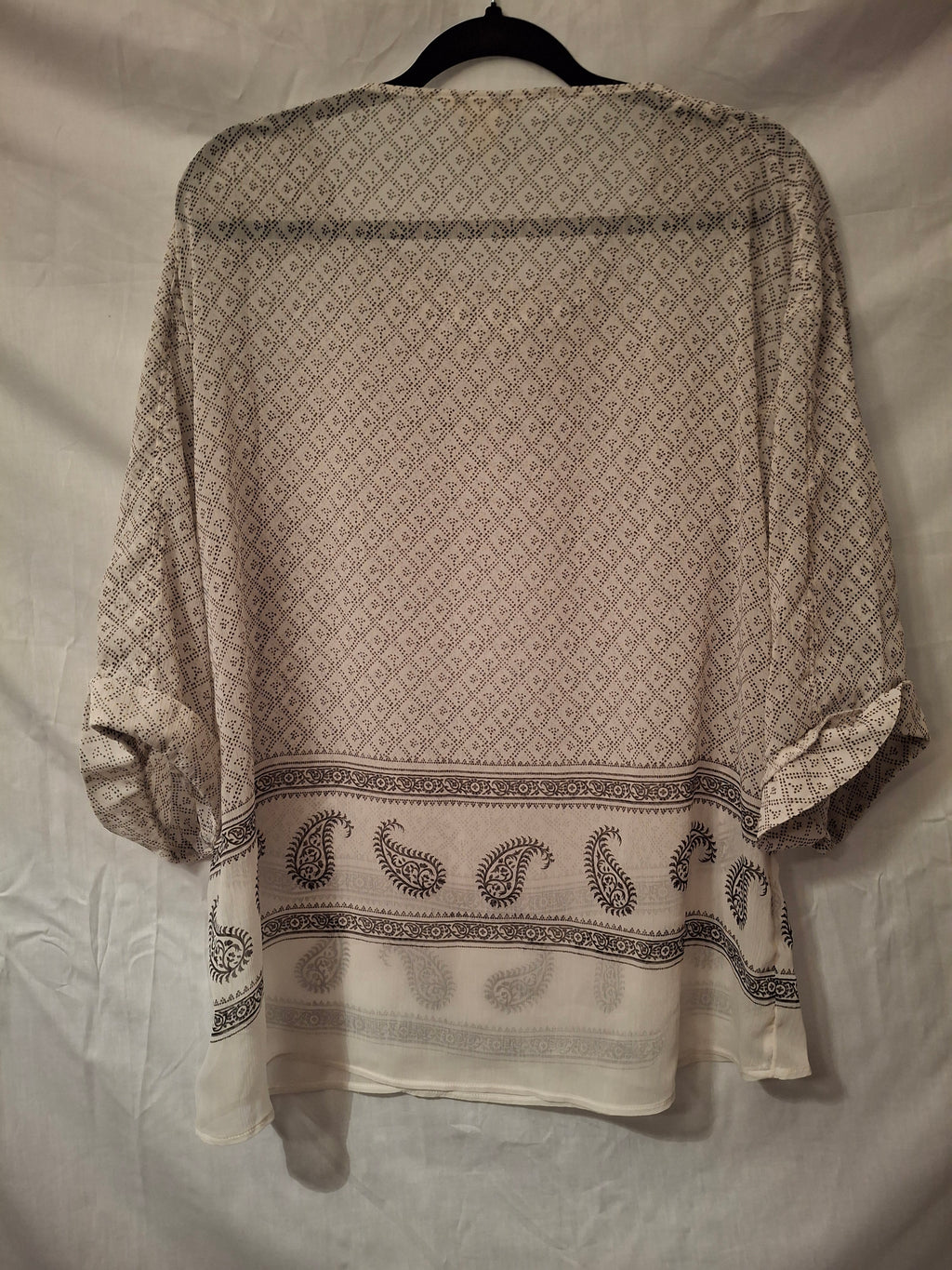 Blouse en voile H&M - blanc, motifs noir - 40 (L)