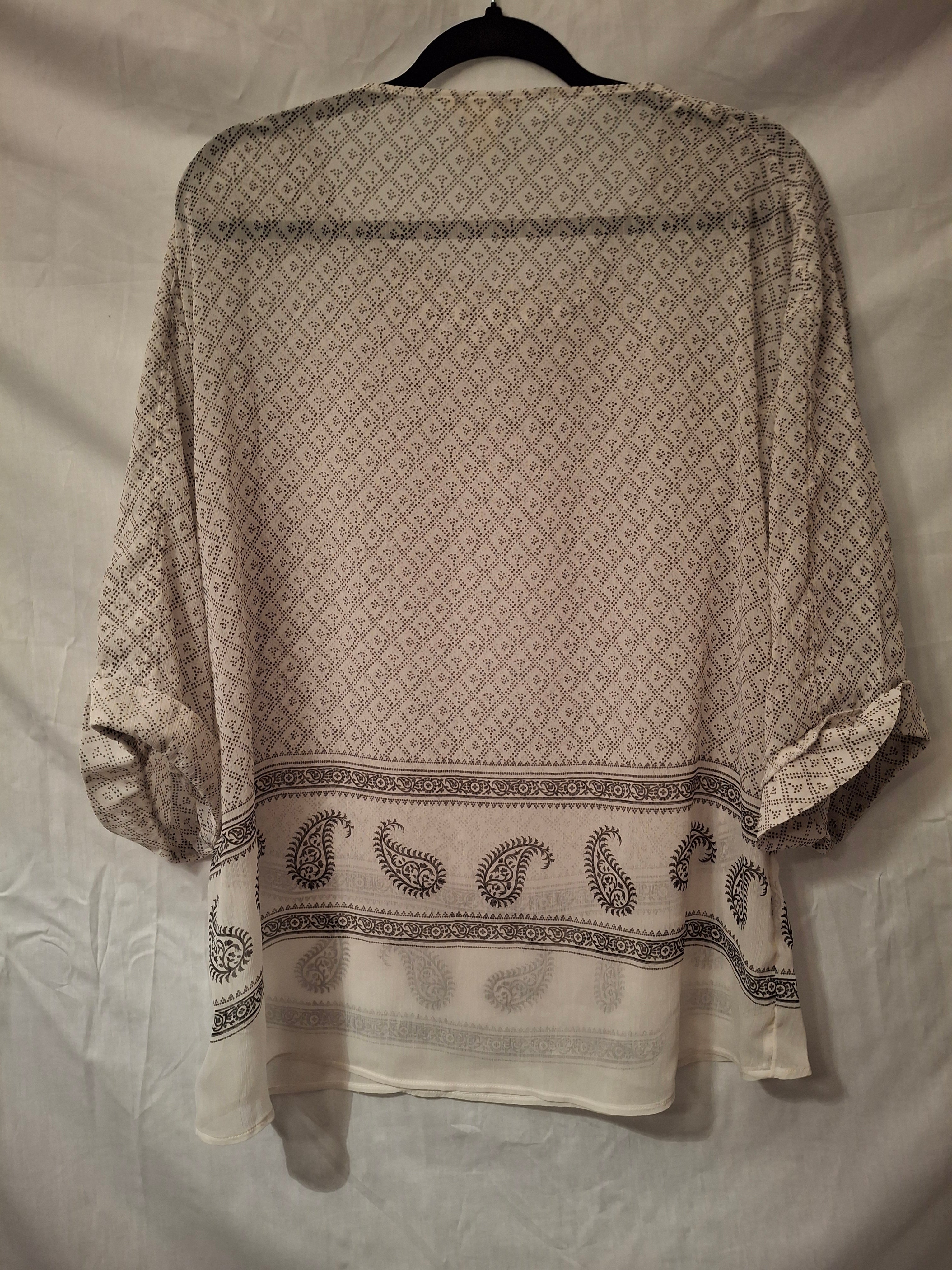 Blouse en voile H&M - blanc, motifs noir - 40 (L)