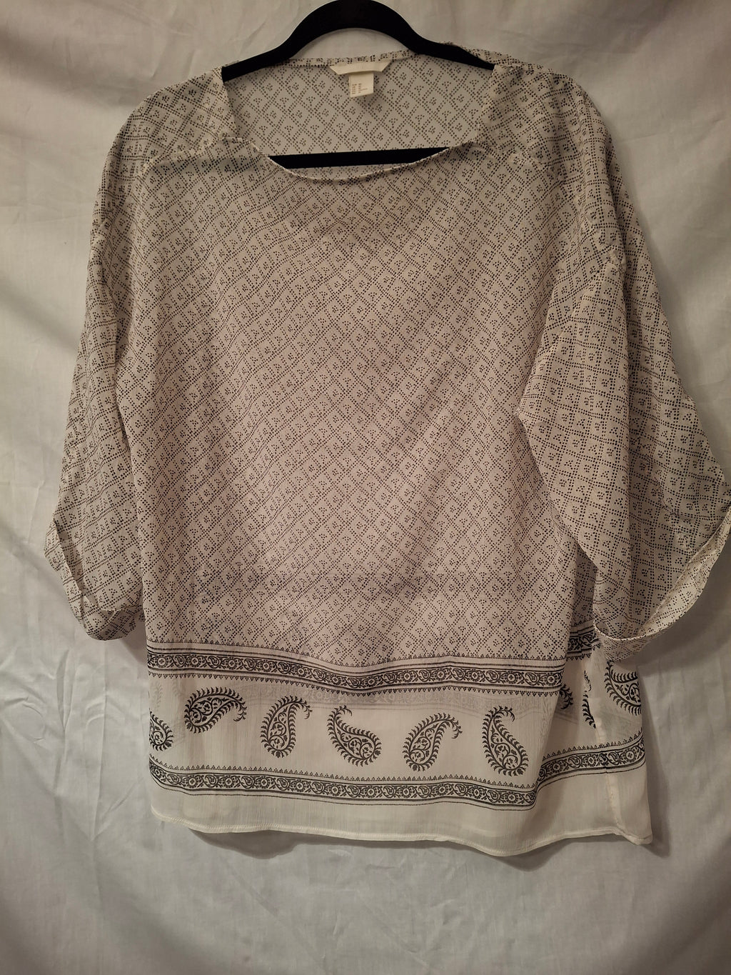 Blouse en voile H&M - blanc, motifs noir - 40 (L)