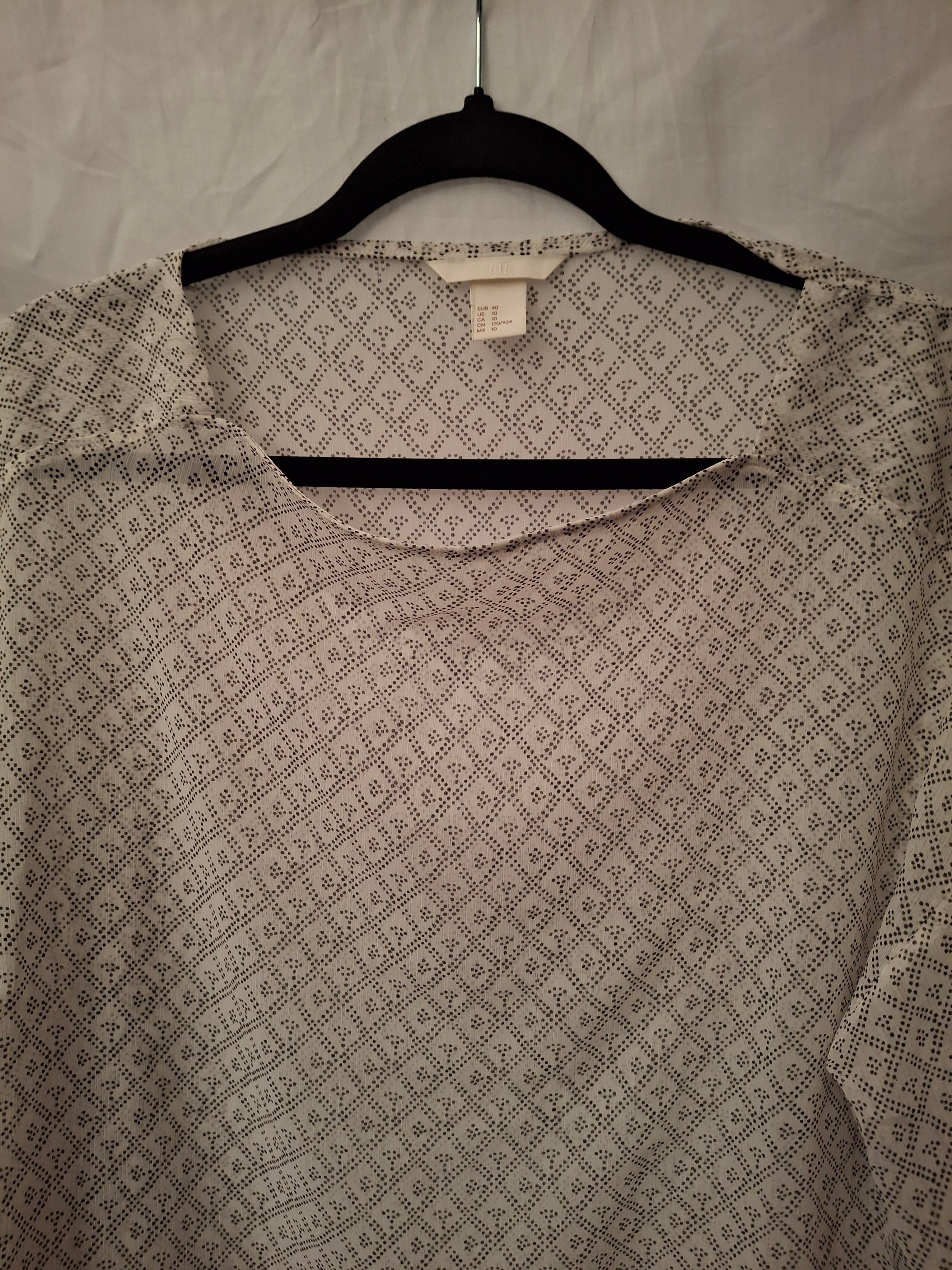 Blouse en voile H&M - blanc, motifs noir - 40 (L)
