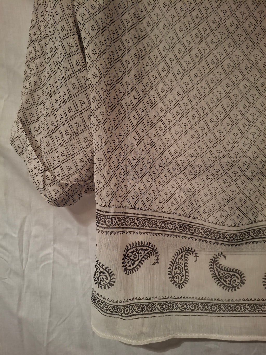 Blouse en voile H&M - blanc, motifs noir - 40 (L)