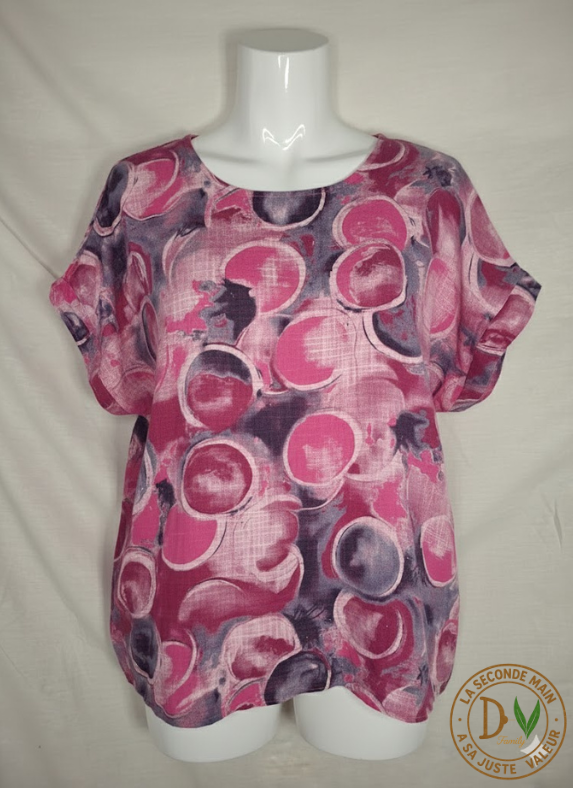 Blouse fabriqué en Italy - Imprimé Graphique Rose/Violet  - Taille XXXXL (48)