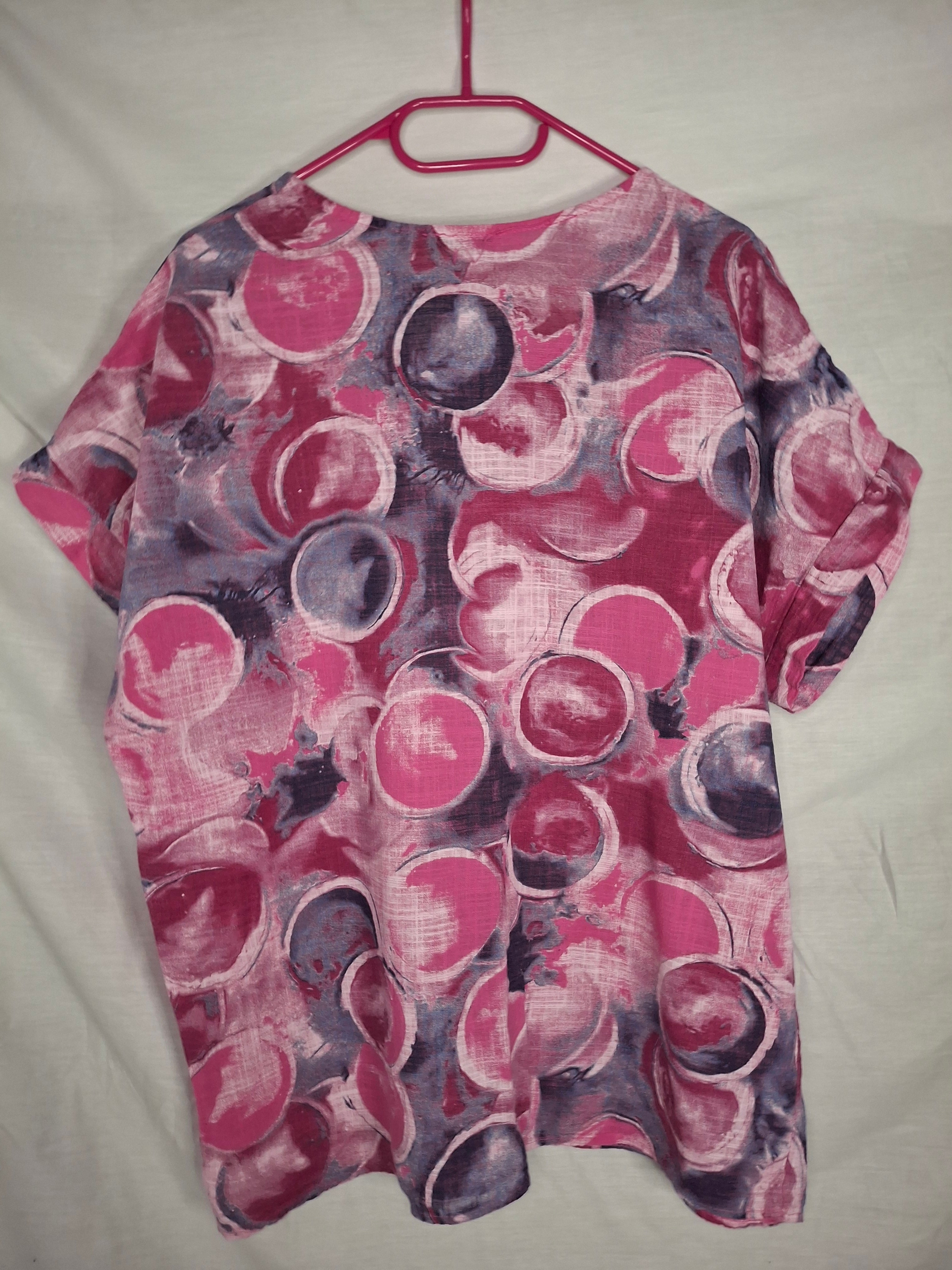 Blouse fabriqué en Italy - Imprimé Graphique Rose/Violet  - Taille XXXXL (48)