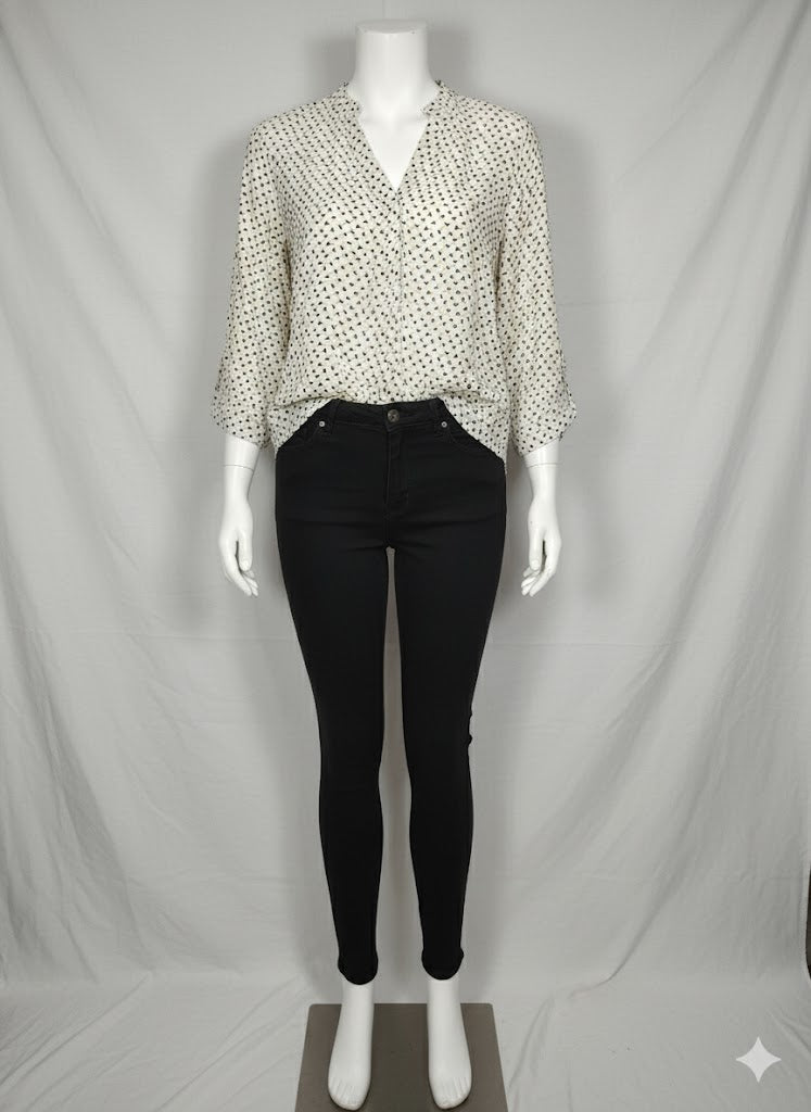 Blouse femme Bréal - écru, motifs noir et jaune - 40 (L)