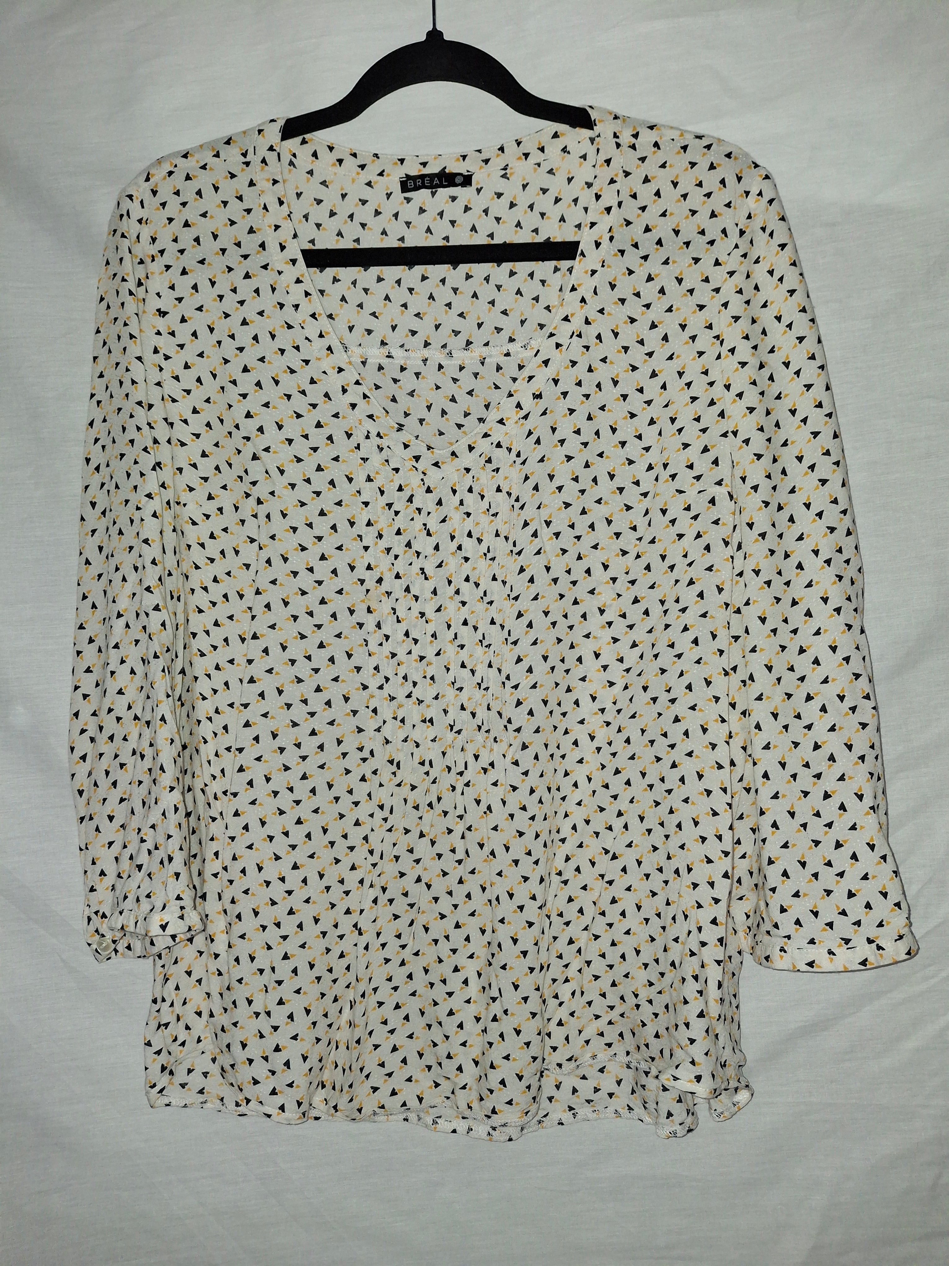 Blouse femme Bréal - écru, motifs noir et jaune - 40 (L)