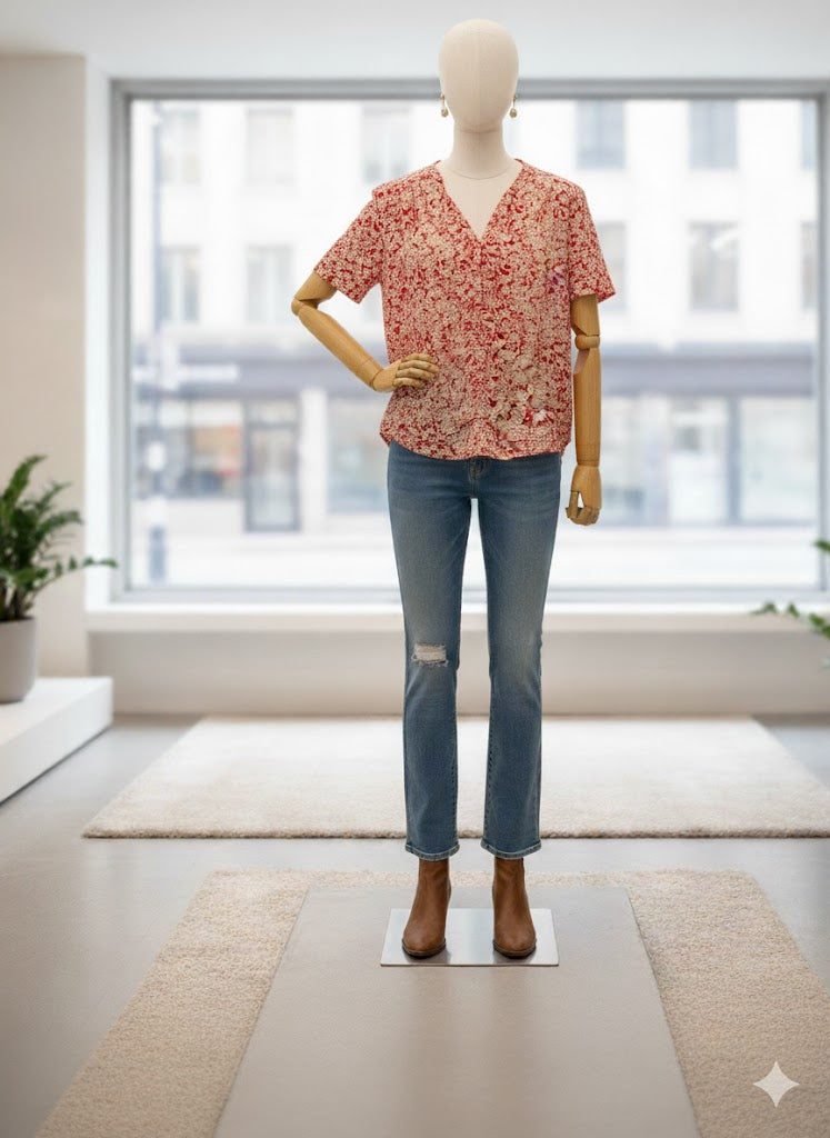 Blouse fleurie Kiabi – rouge  - Taille : L (40)