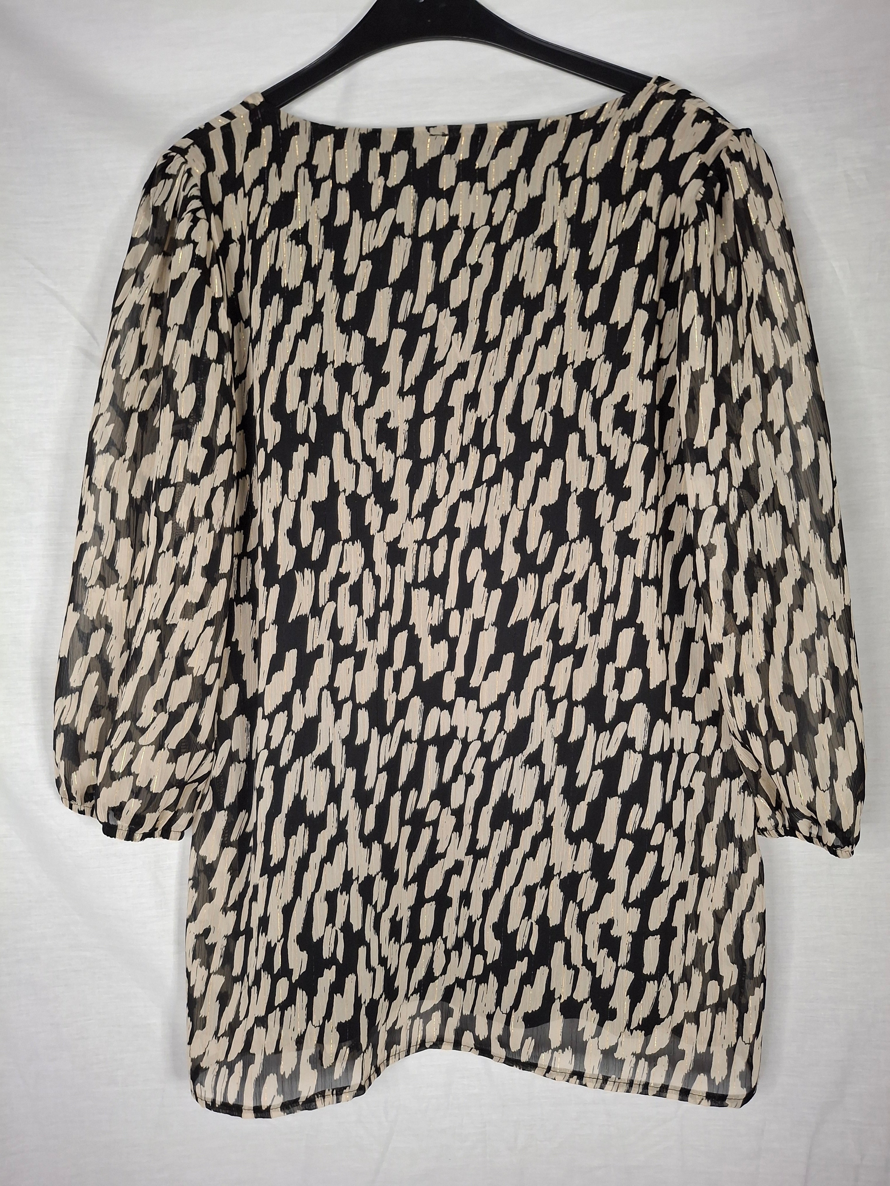 Blouse manches 3/4 marque inconnue  – Noire tâchetée écru  - 40 (L)