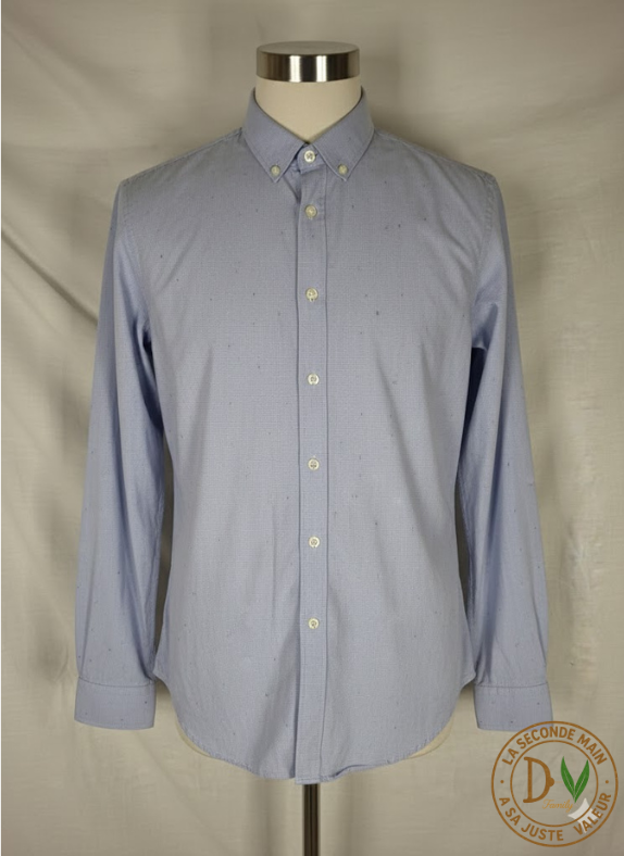 Chemise Homme Bizzbee Col Boutonné - Micro-motif Bleu  - Taille M (38)