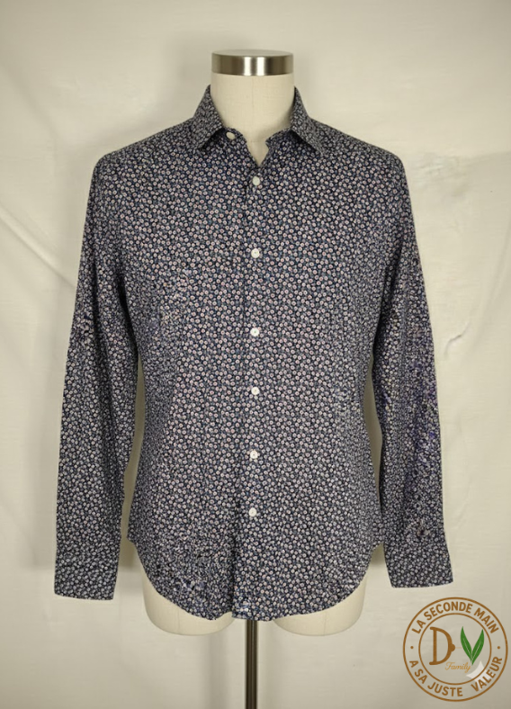 Chemise Homme CELOPMAN - Imprimé Floral/Fantaisie Bleu Marine  - Taille  M (38)