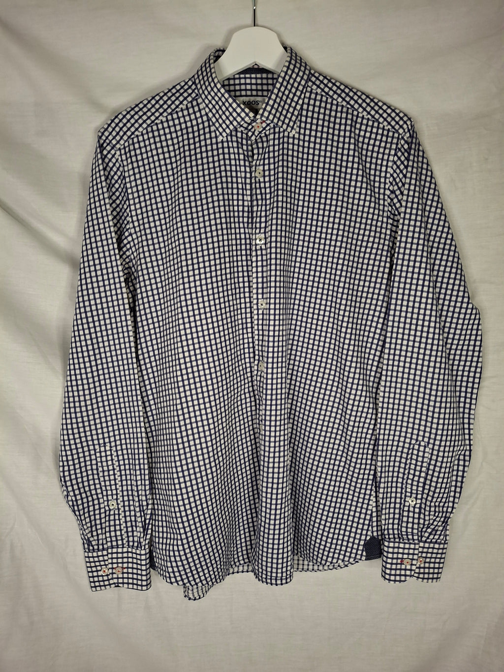 Chemise Homme XOOS Manches Longues – Carreaux Vichy Bleu Marine/Blanc   - Taille M (38)