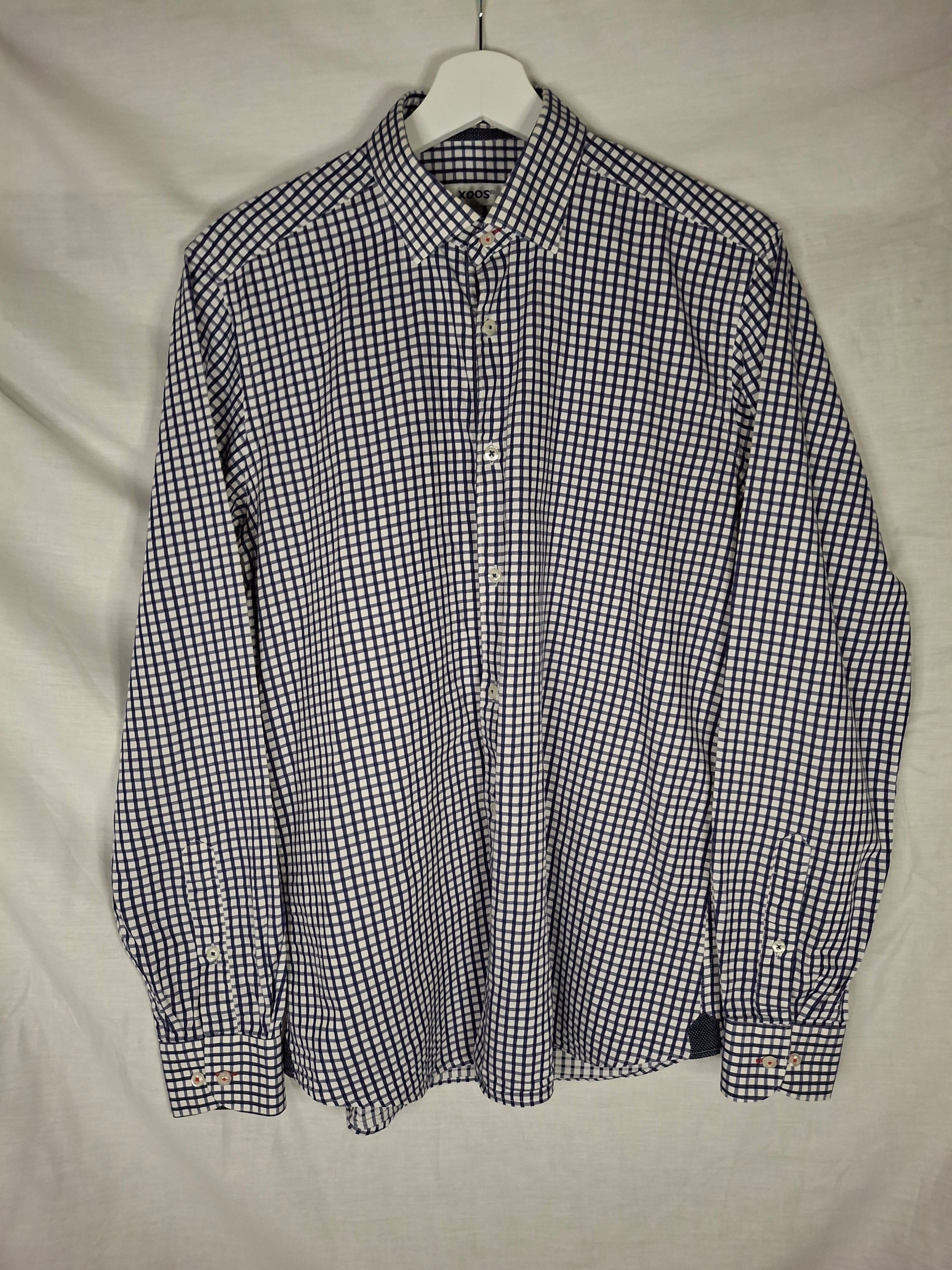 Chemise Homme XOOS Manches Longues – Carreaux Vichy Bleu Marine/Blanc   - Taille M (38)