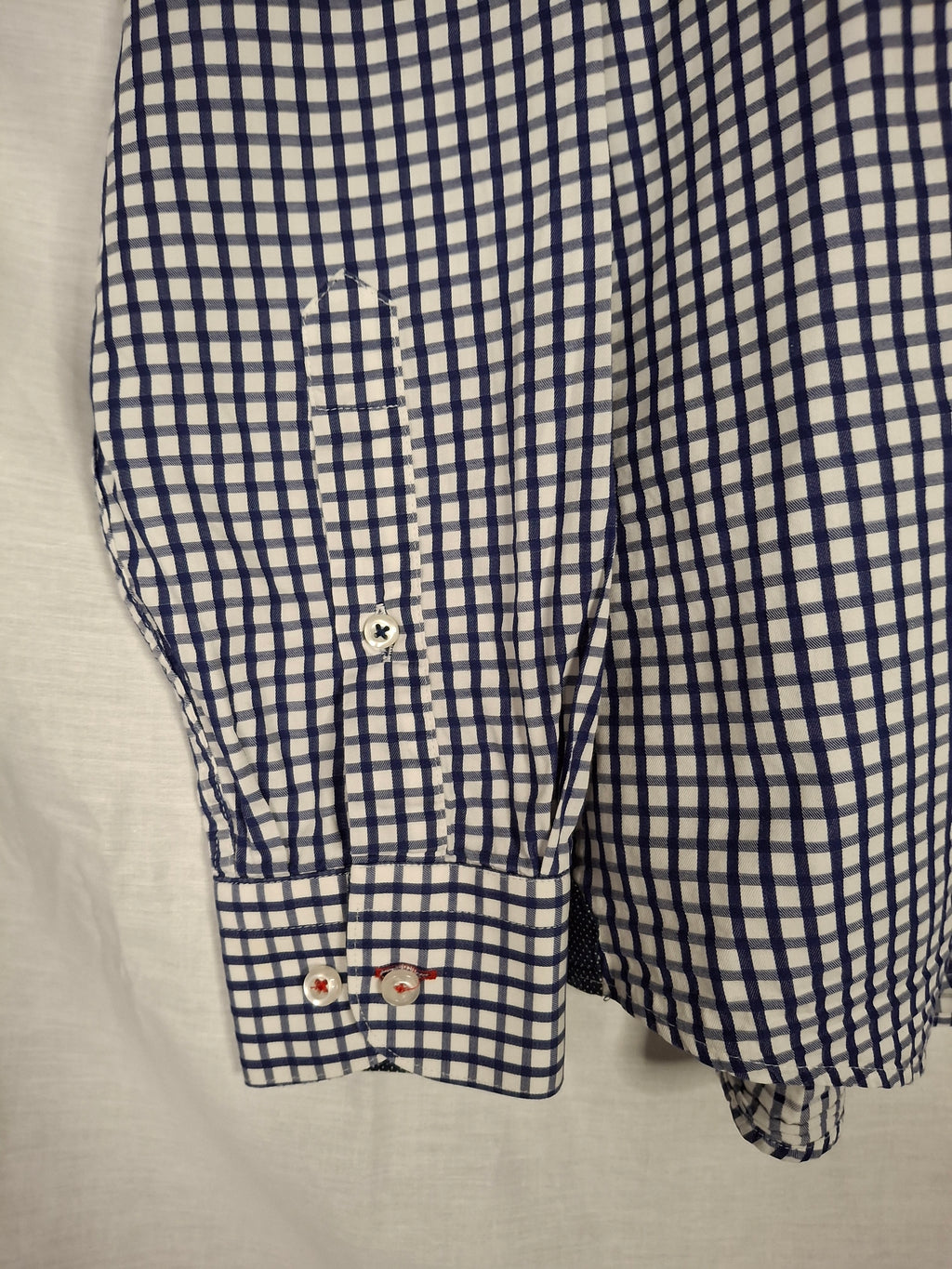 Chemise Homme XOOS Manches Longues – Carreaux Vichy Bleu Marine/Blanc   - Taille M (38)