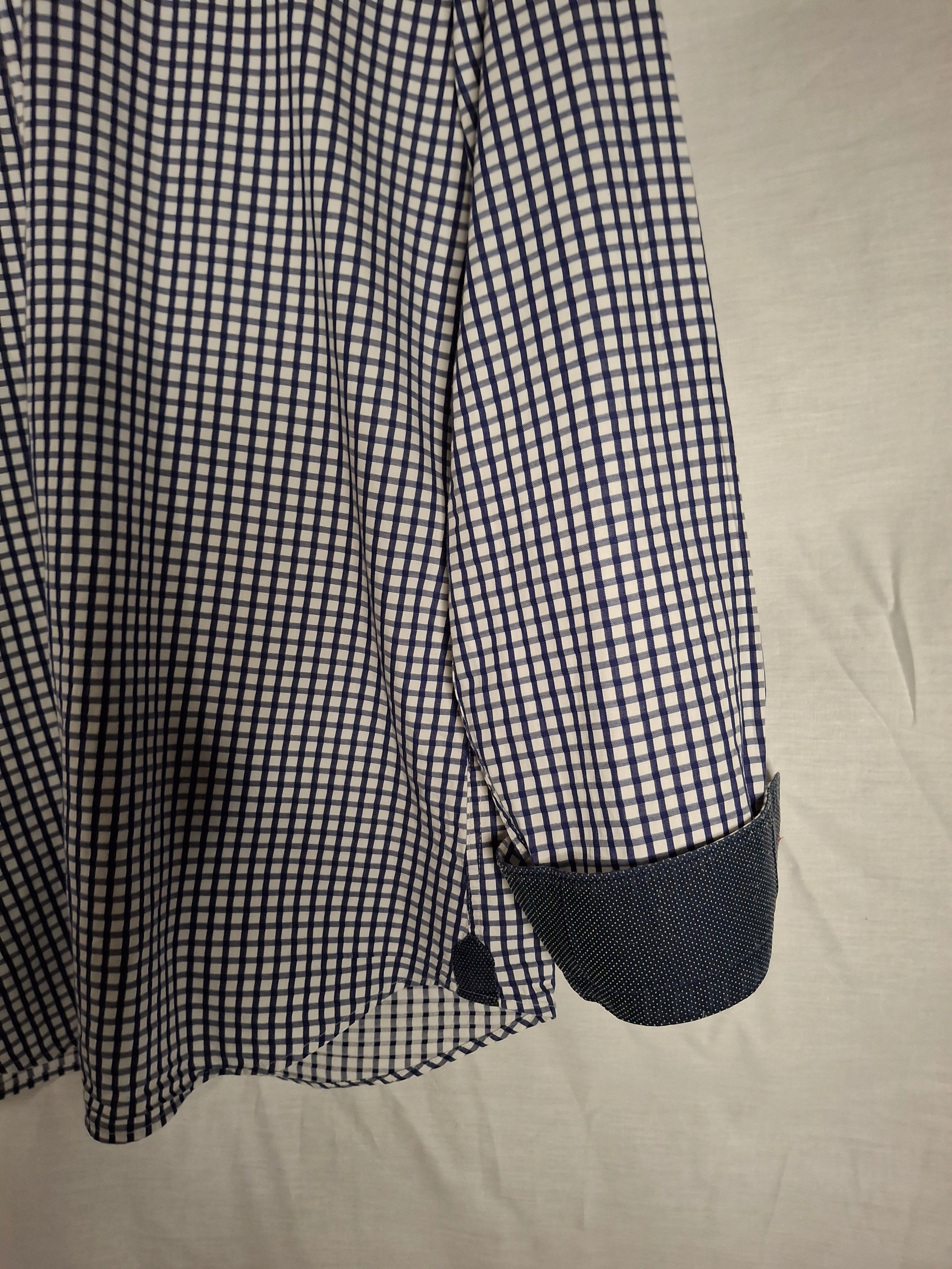 Chemise Homme XOOS Manches Longues – Carreaux Vichy Bleu Marine/Blanc   - Taille M (38)