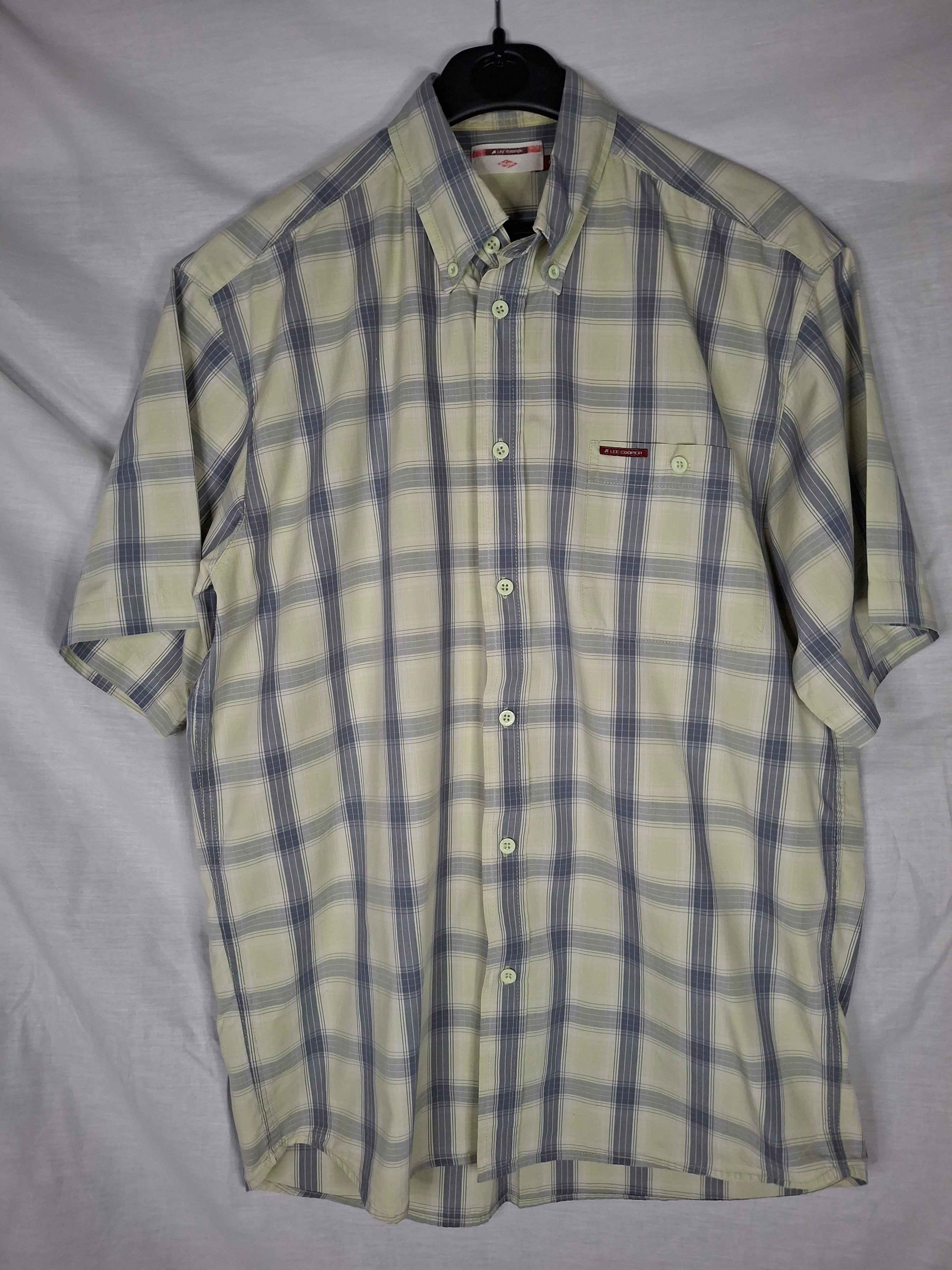 Chemise Homme à Carreaux Manches Courtes Lee Cooper  - Blanche, motis ananas- Taille S (36)