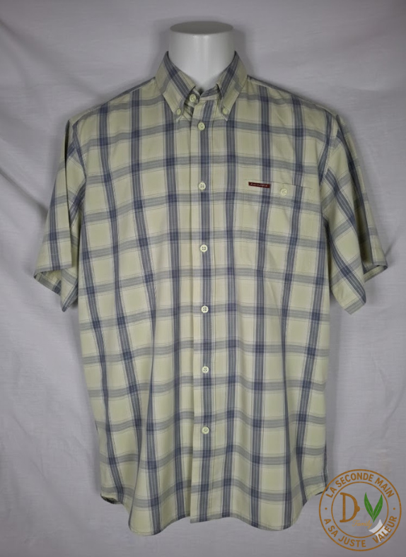 Chemise Homme à Carreaux Manches Courtes Lee Cooper  - Blanche, motis ananas- Taille S (36)