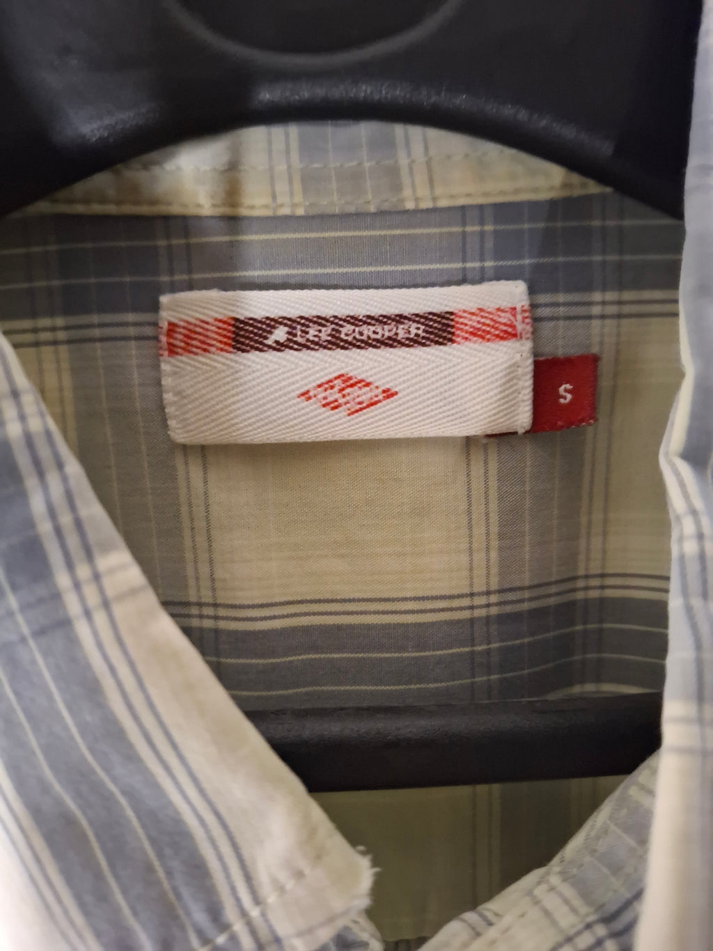 Chemise Homme à Carreaux Manches Courtes Lee Cooper  - Blanche, motis ananas- Taille S (36)