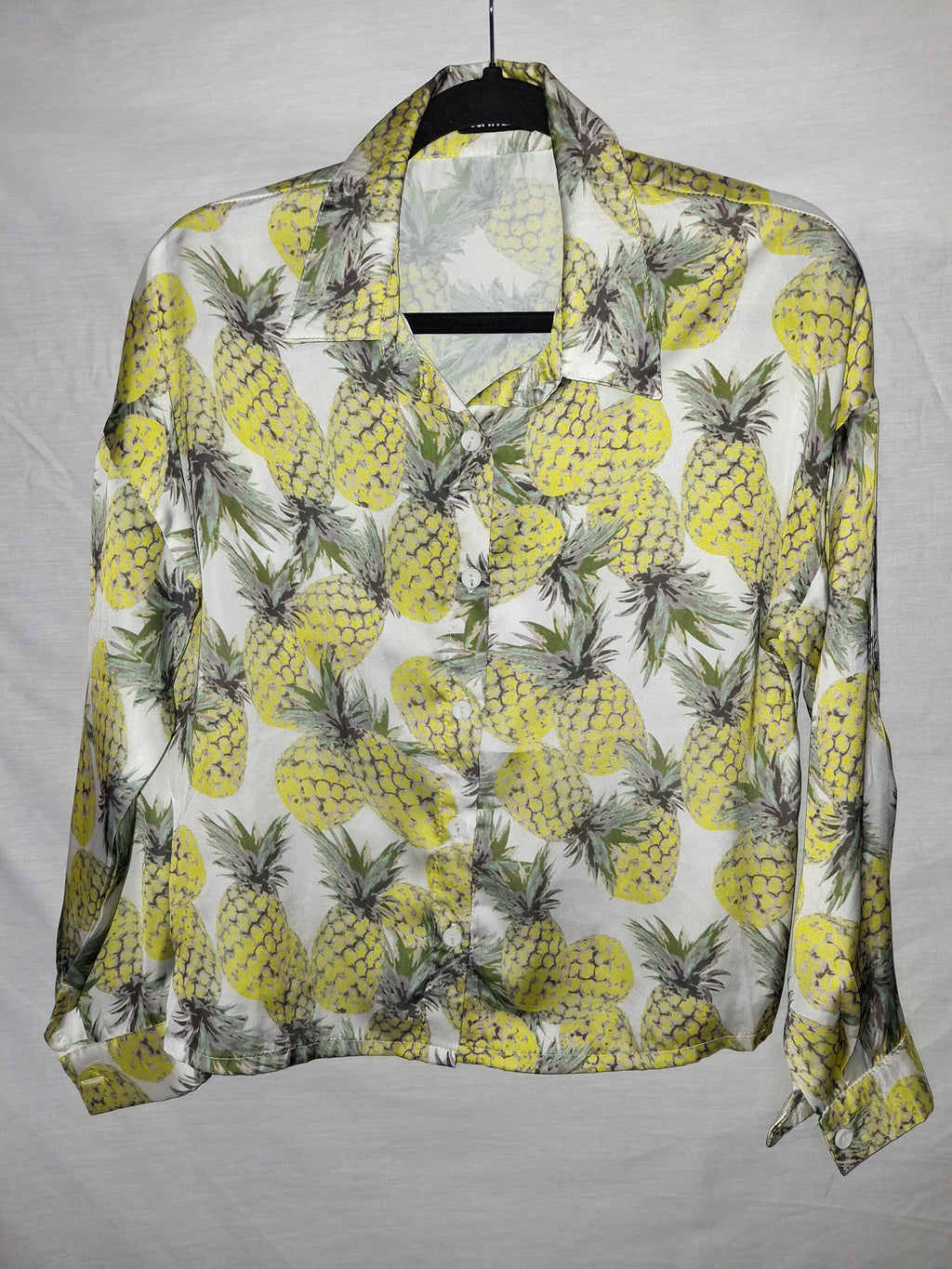 Chemise manches longues Sophyline - Blanche, motis ananas- Taille S (36)