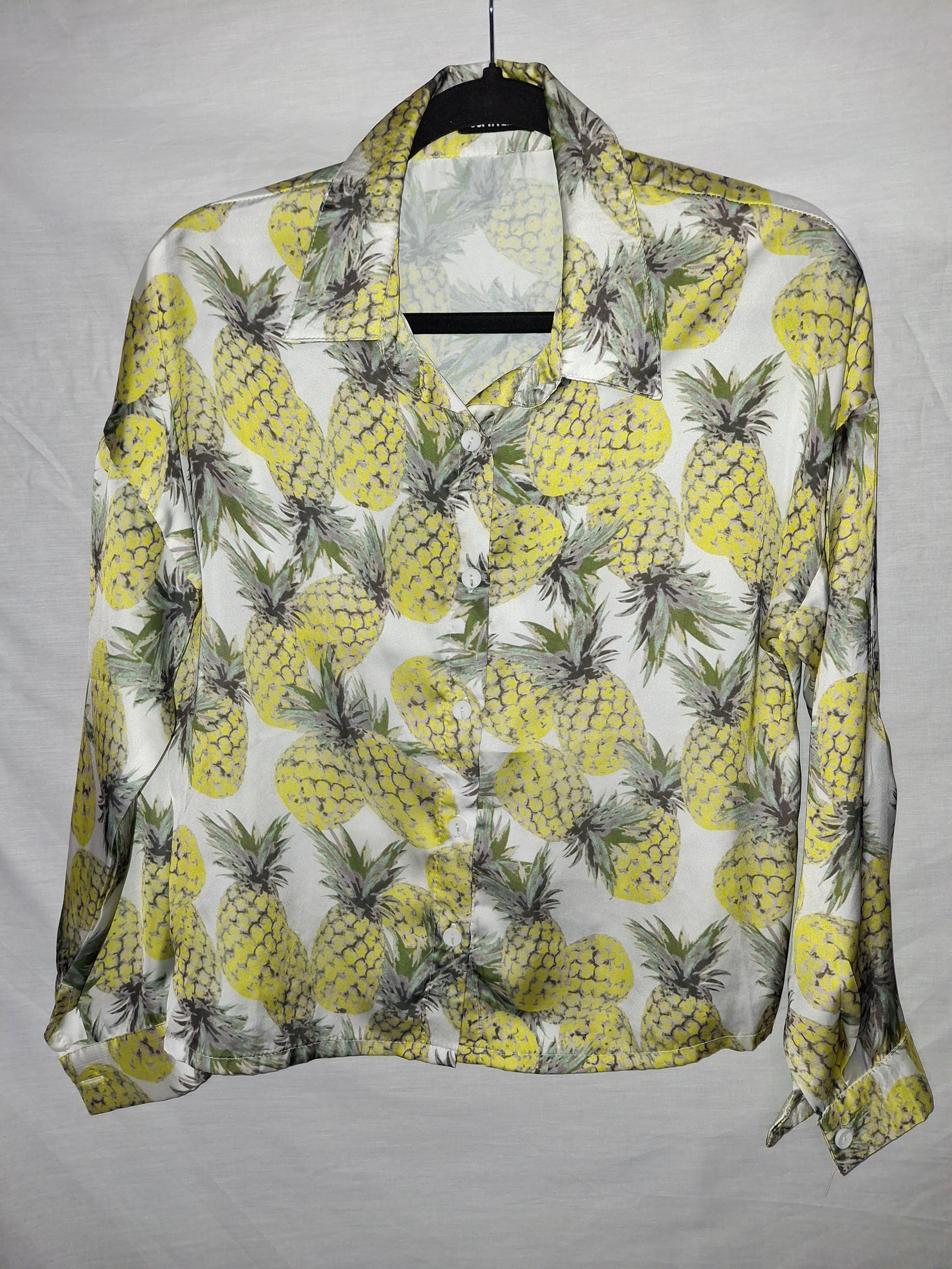 Chemise manches longues Sophyline - Blanche, motis ananas- Taille S (36)