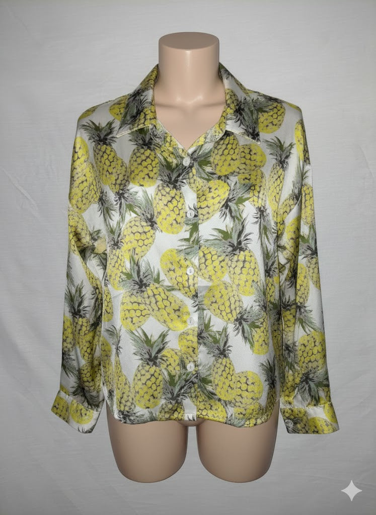 Chemise manches longues Sophyline - Blanche, motis ananas- Taille S (36)