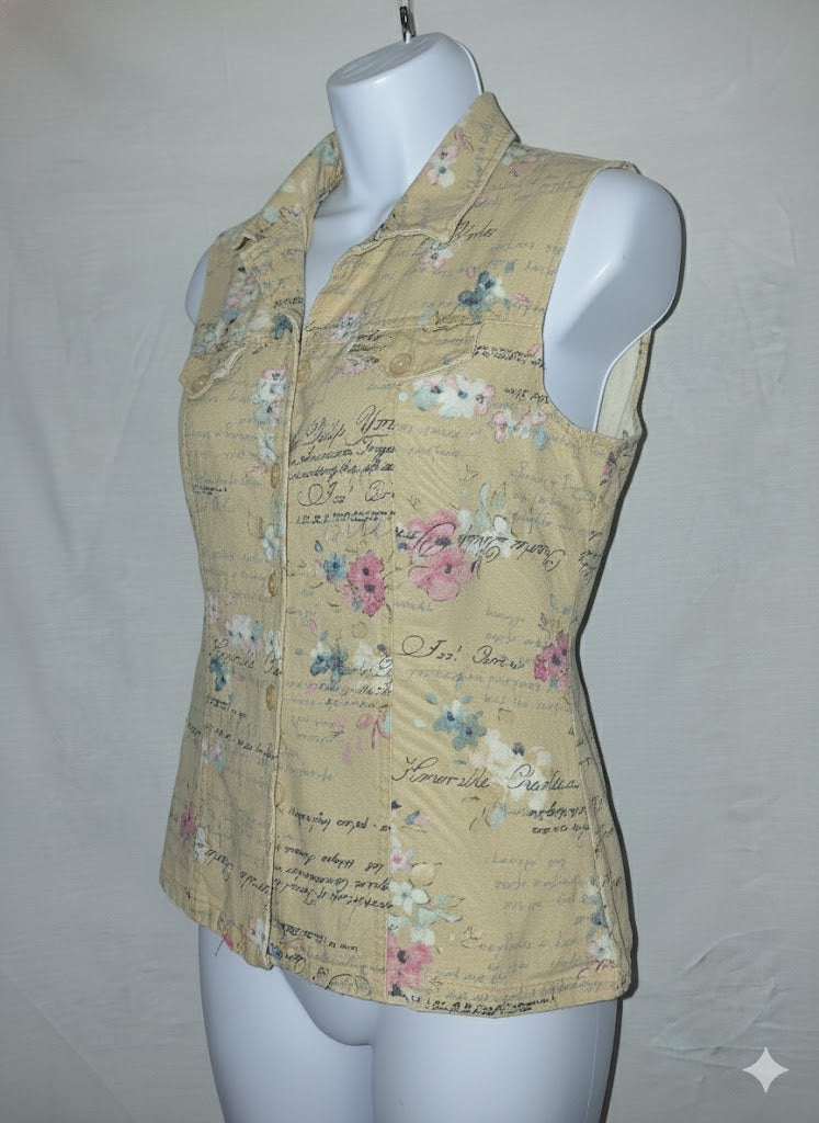 Chemise sans manches - Marron, marquage fleurs - Taille M (38)