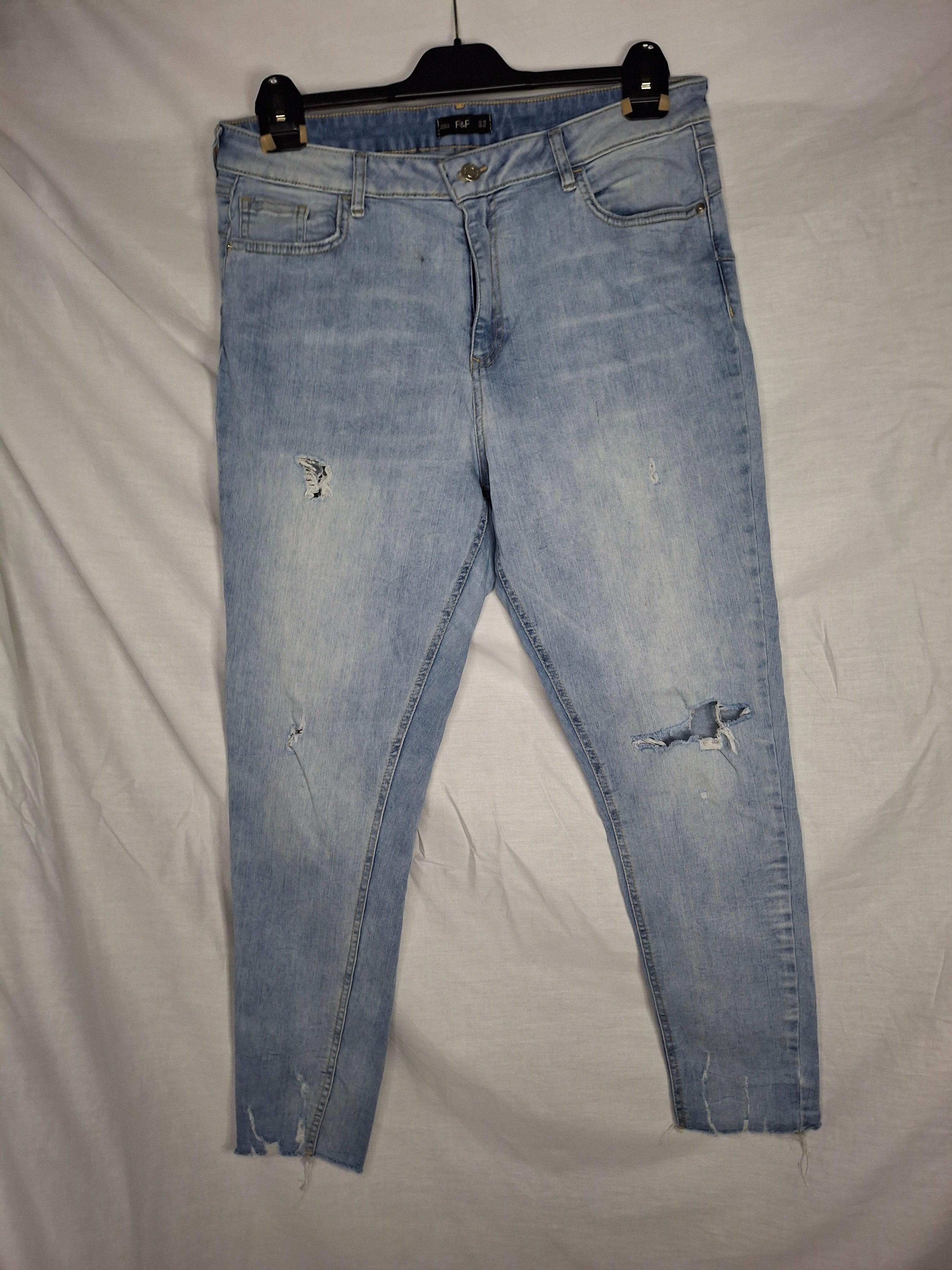 Jean F&F Coupe Slim Distressed Tendance  - Bleu Clair Délavé - XXXL (46)