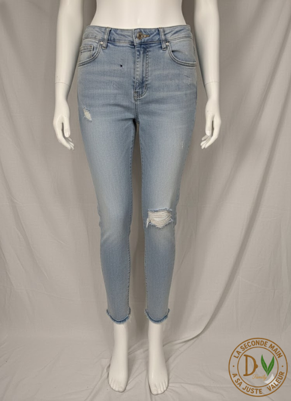 Jean F&F Coupe Slim Distressed Tendance  - Bleu Clair Délavé - XXXL (46)