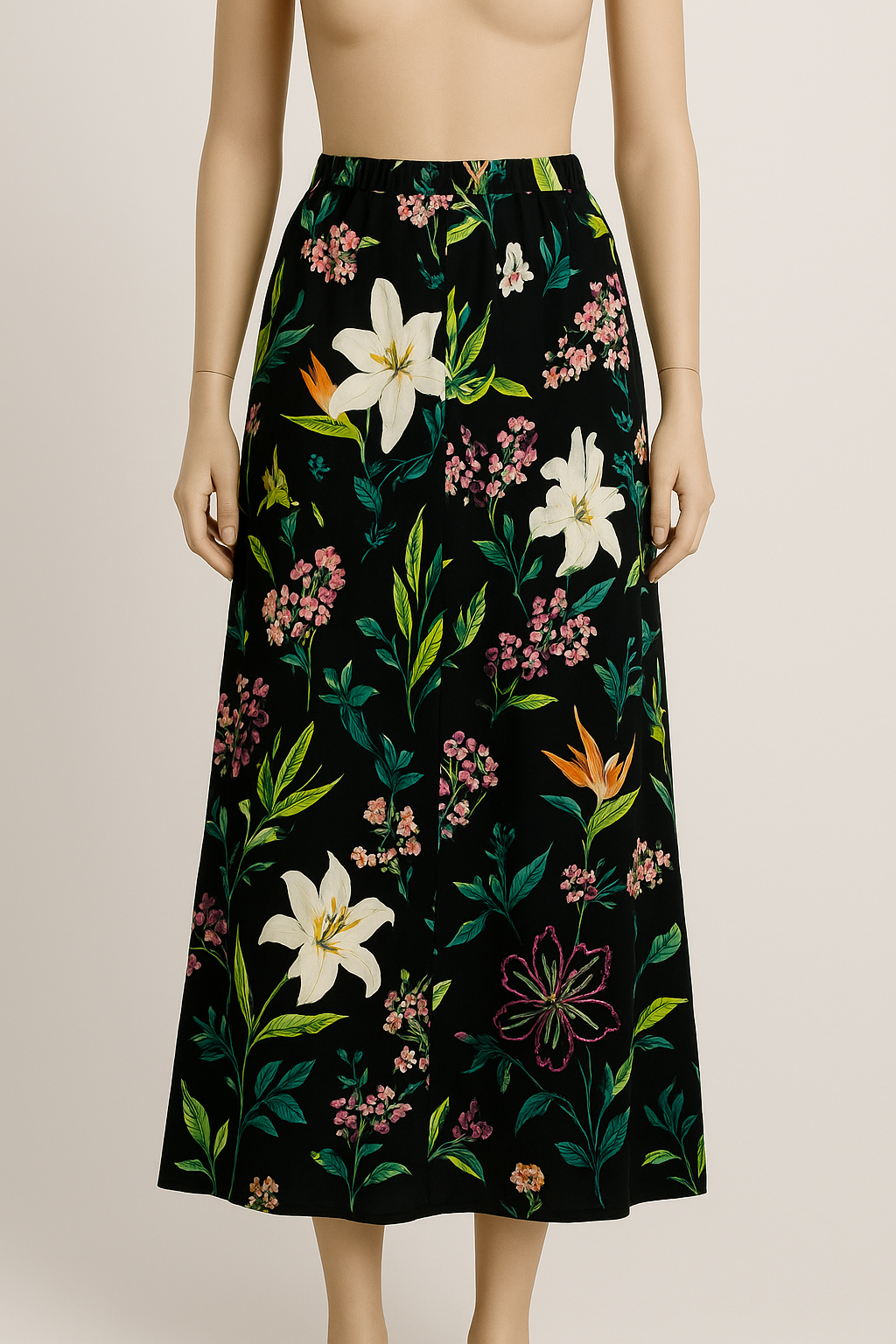 Jupe longue marque inconnue – noir avec motifs - Taille L (40)