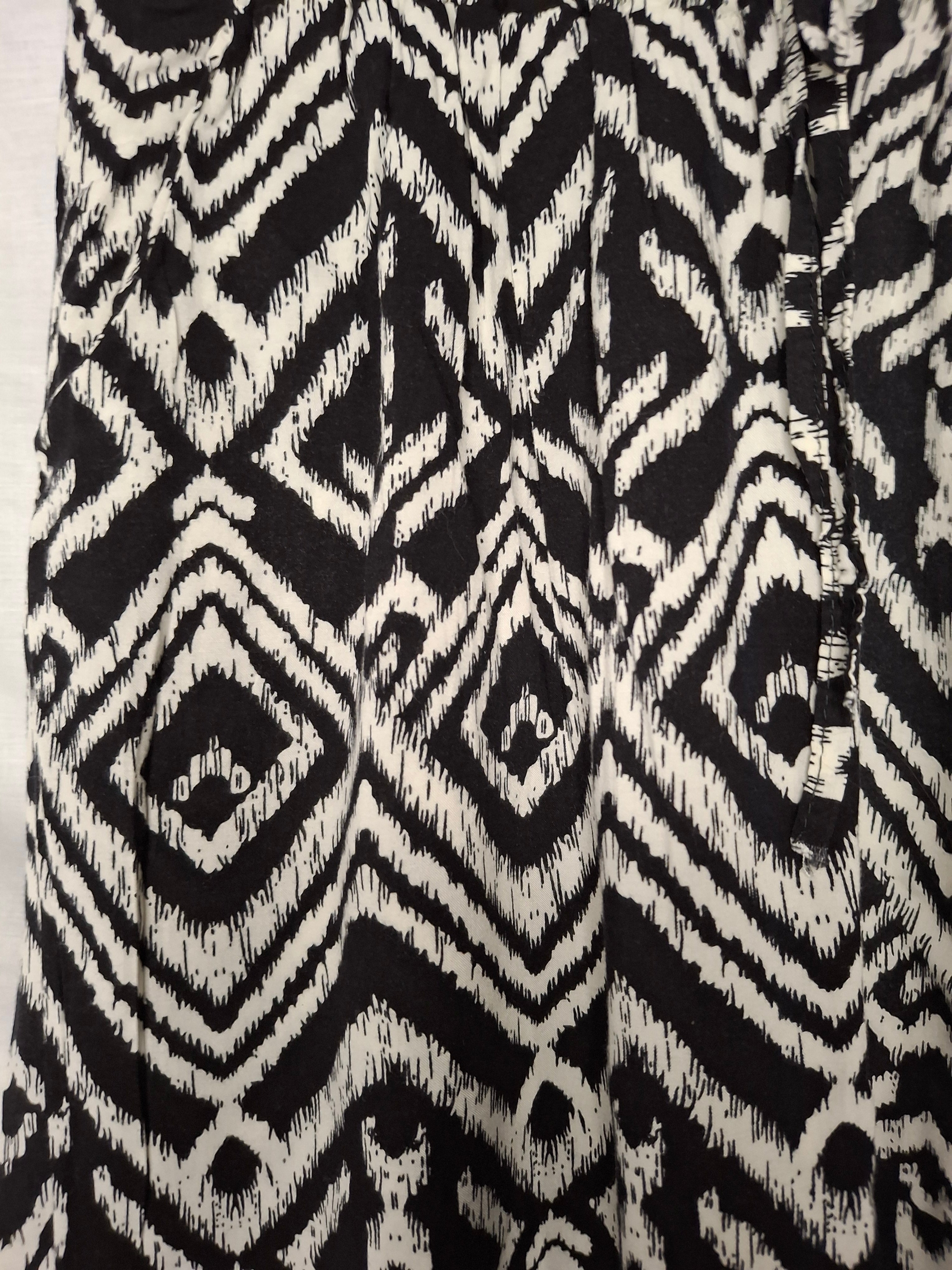 Pantalon Fluide LILY FASHION - Imprimé Graphique Noir & Blanc - Taille : M (38)