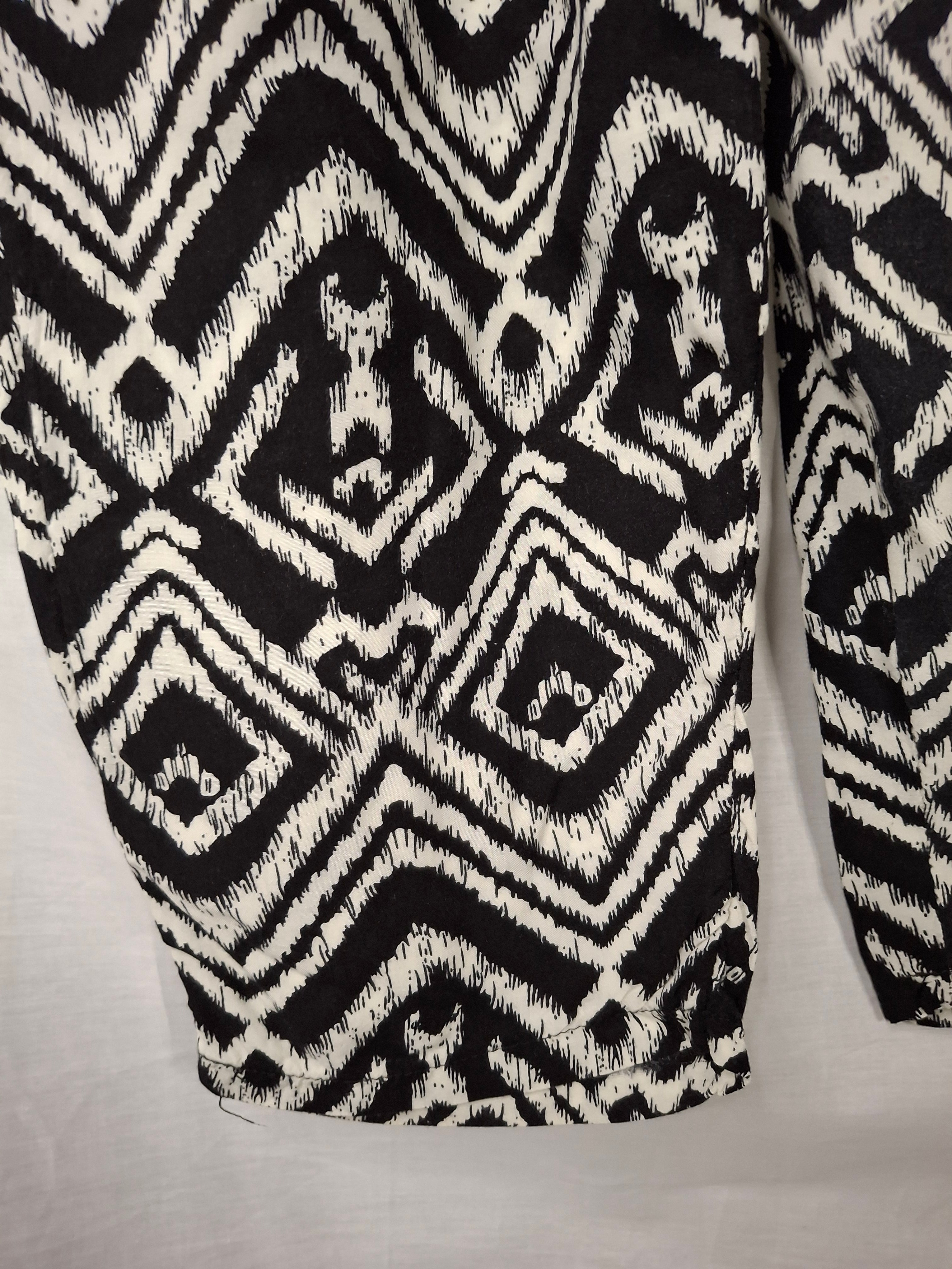 Pantalon Fluide LILY FASHION - Imprimé Graphique Noir & Blanc - Taille : M (38)