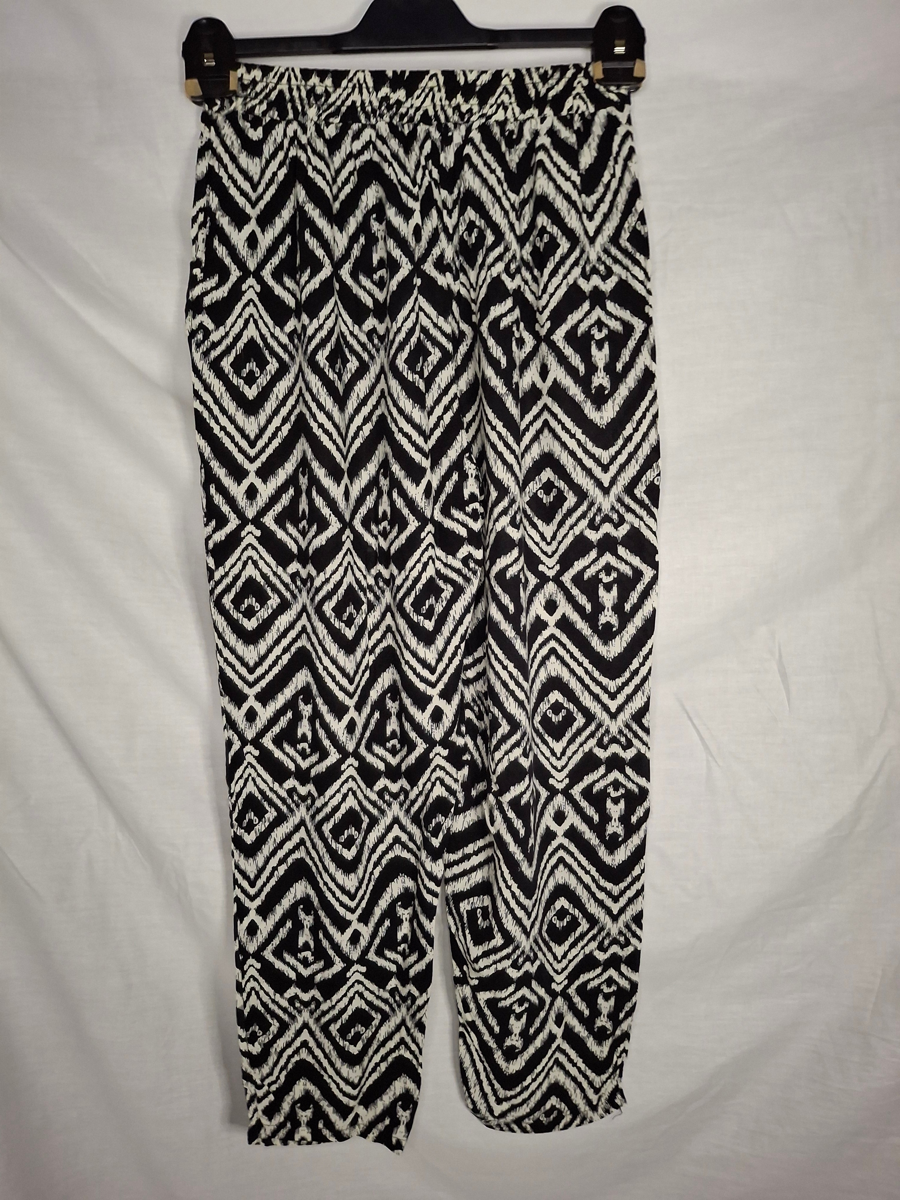 Pantalon Fluide LILY FASHION - Imprimé Graphique Noir & Blanc - Taille : M (38)