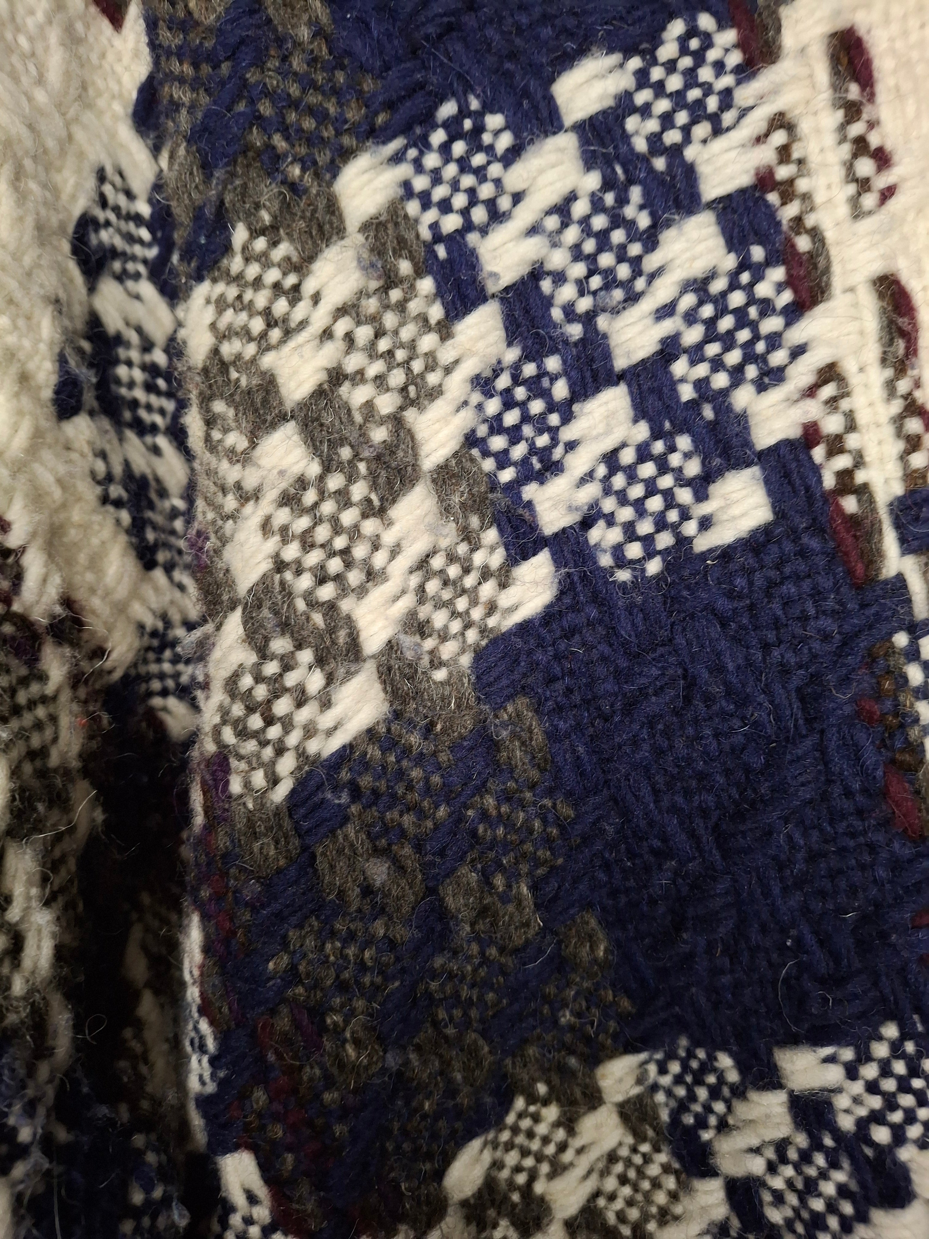 Pull Laine VINTAGE LUXE MKAS (Artisanat d'Otavalo) - Fait Main OTAVALO (Équateur)  -  Motif Damier Texturé  - Taille  XXL (44) Pièce vintage unique