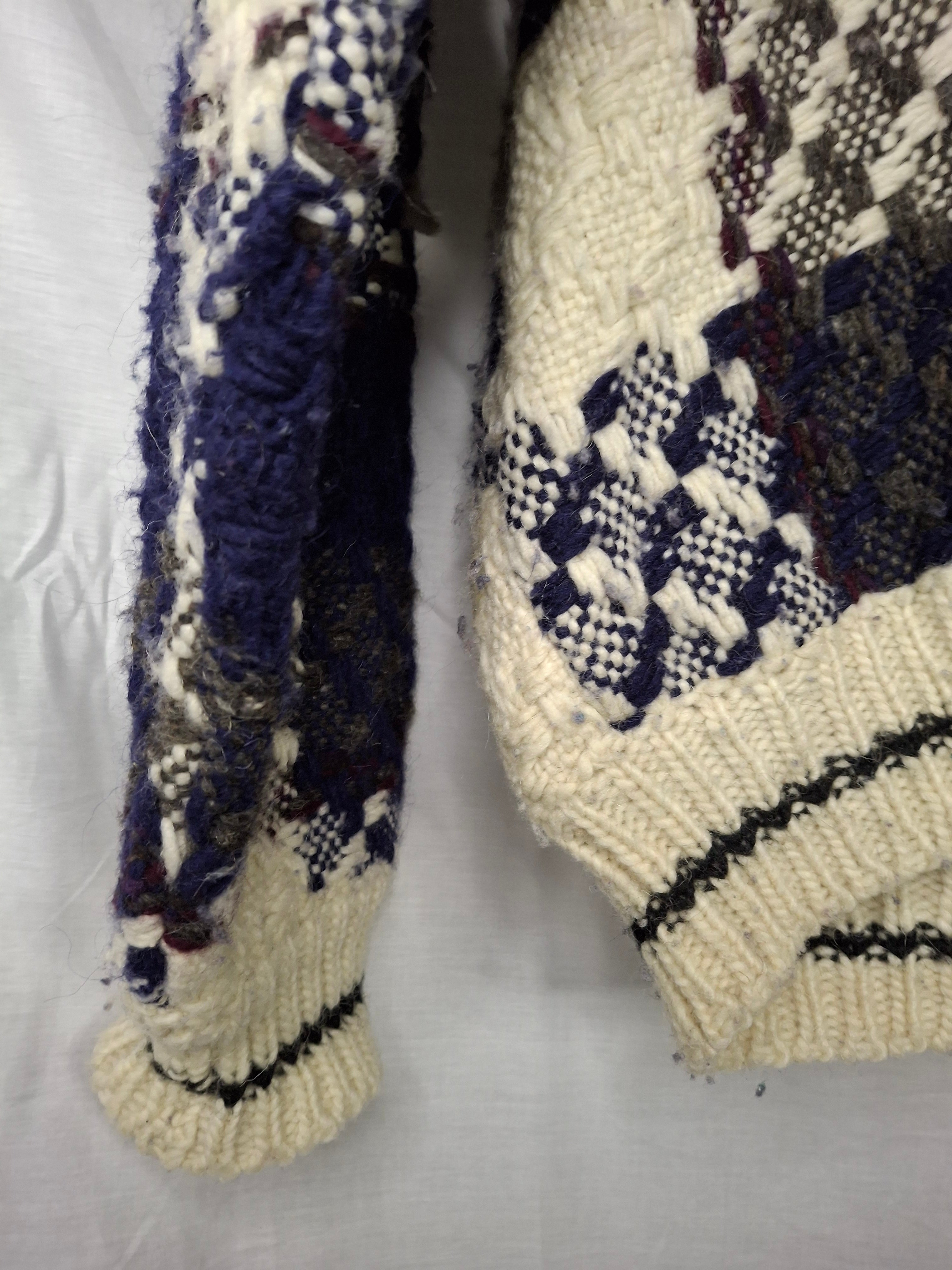 Pull Laine VINTAGE LUXE MKAS (Artisanat d'Otavalo) - Fait Main OTAVALO (Équateur)  -  Motif Damier Texturé  - Taille  XXL (44) Pièce vintage unique