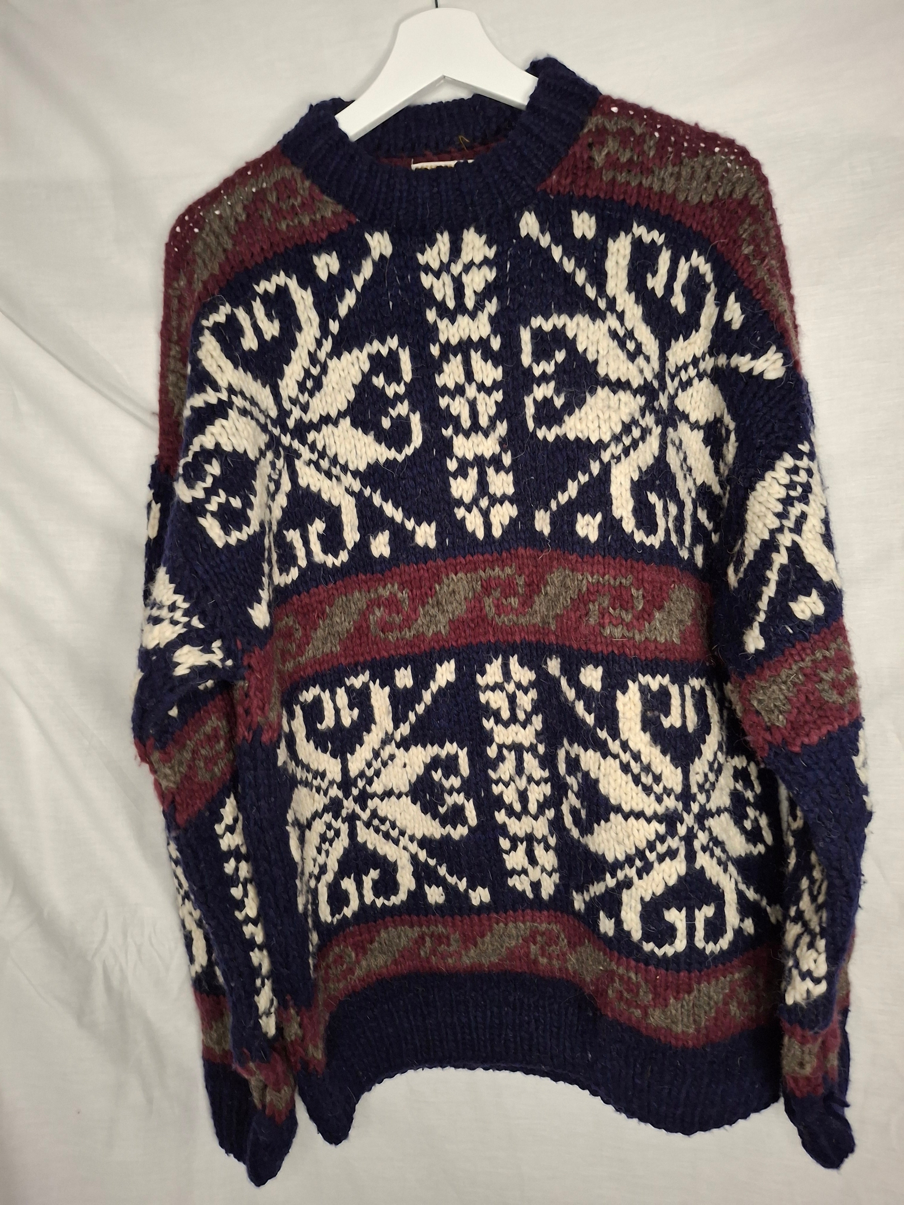 Pull VINTAGE LUXE - Sue Dille Designs - 100% Laine Fait Main  -  Motif Nordique Oversized - Taille : XXL (44) Pièce vintage unique
