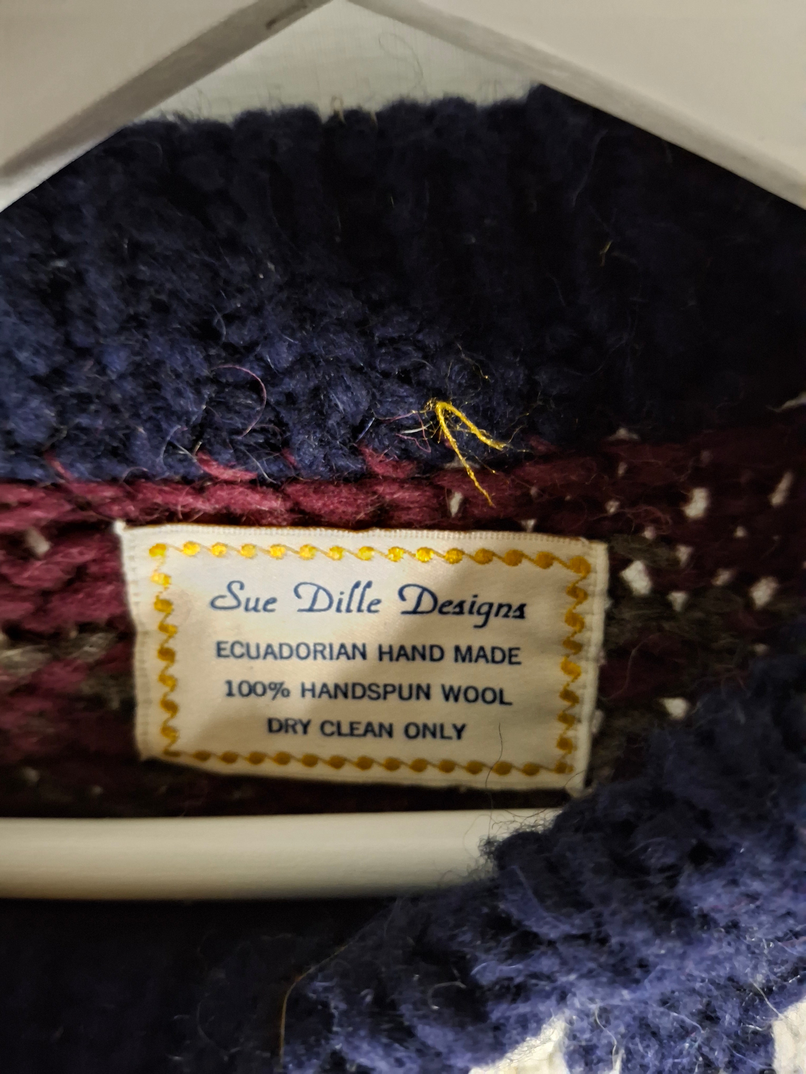 Pull VINTAGE LUXE - Sue Dille Designs - 100% Laine Fait Main  -  Motif Nordique Oversized - Taille : XXL (44) Pièce vintage unique