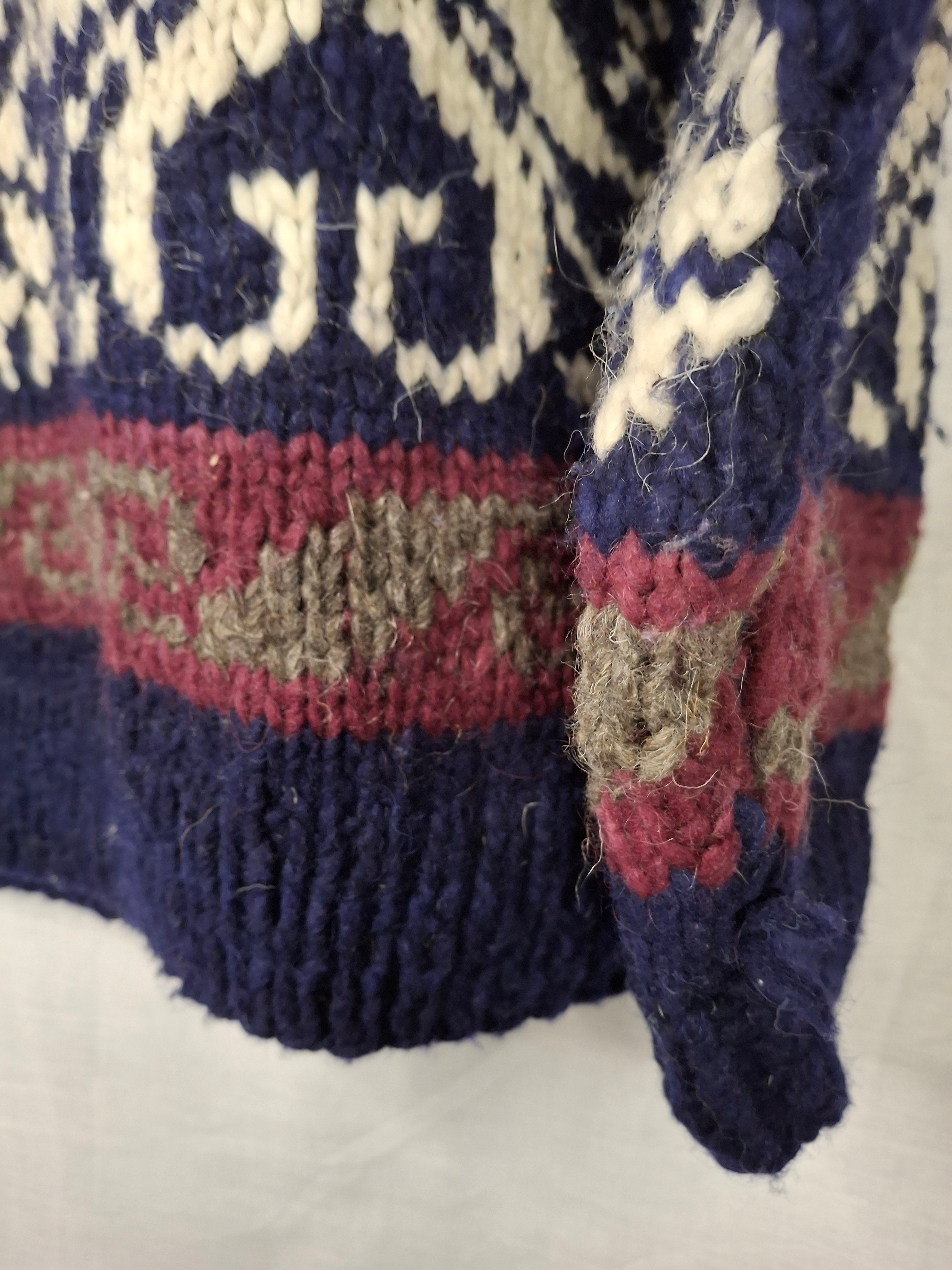 Pull VINTAGE LUXE - Sue Dille Designs - 100% Laine Fait Main  -  Motif Nordique Oversized - Taille : XXL (44) Pièce vintage unique