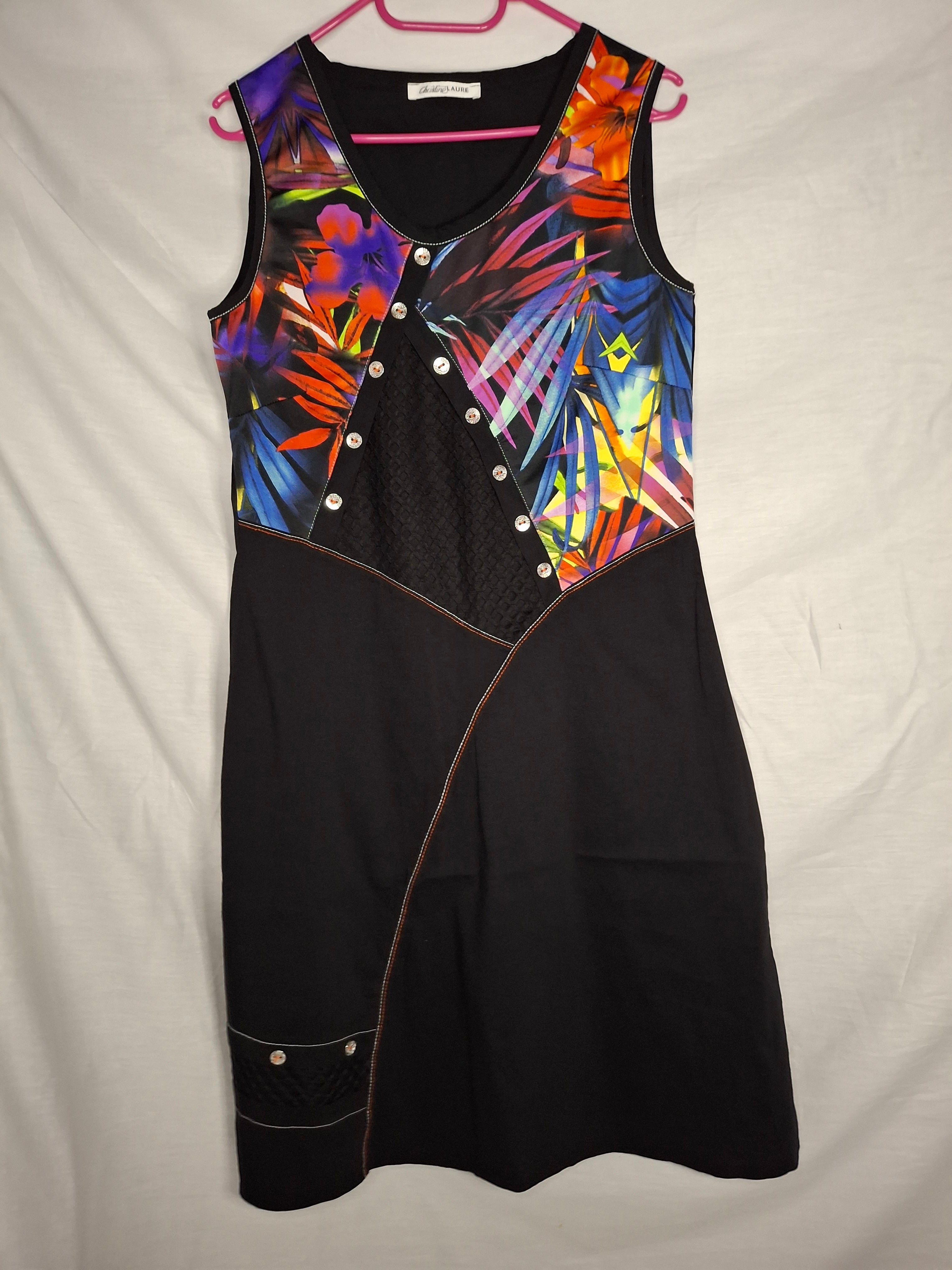 Robe Femme Christine LAURE  – Empiècement Tropical Noir  - Taille L (40)