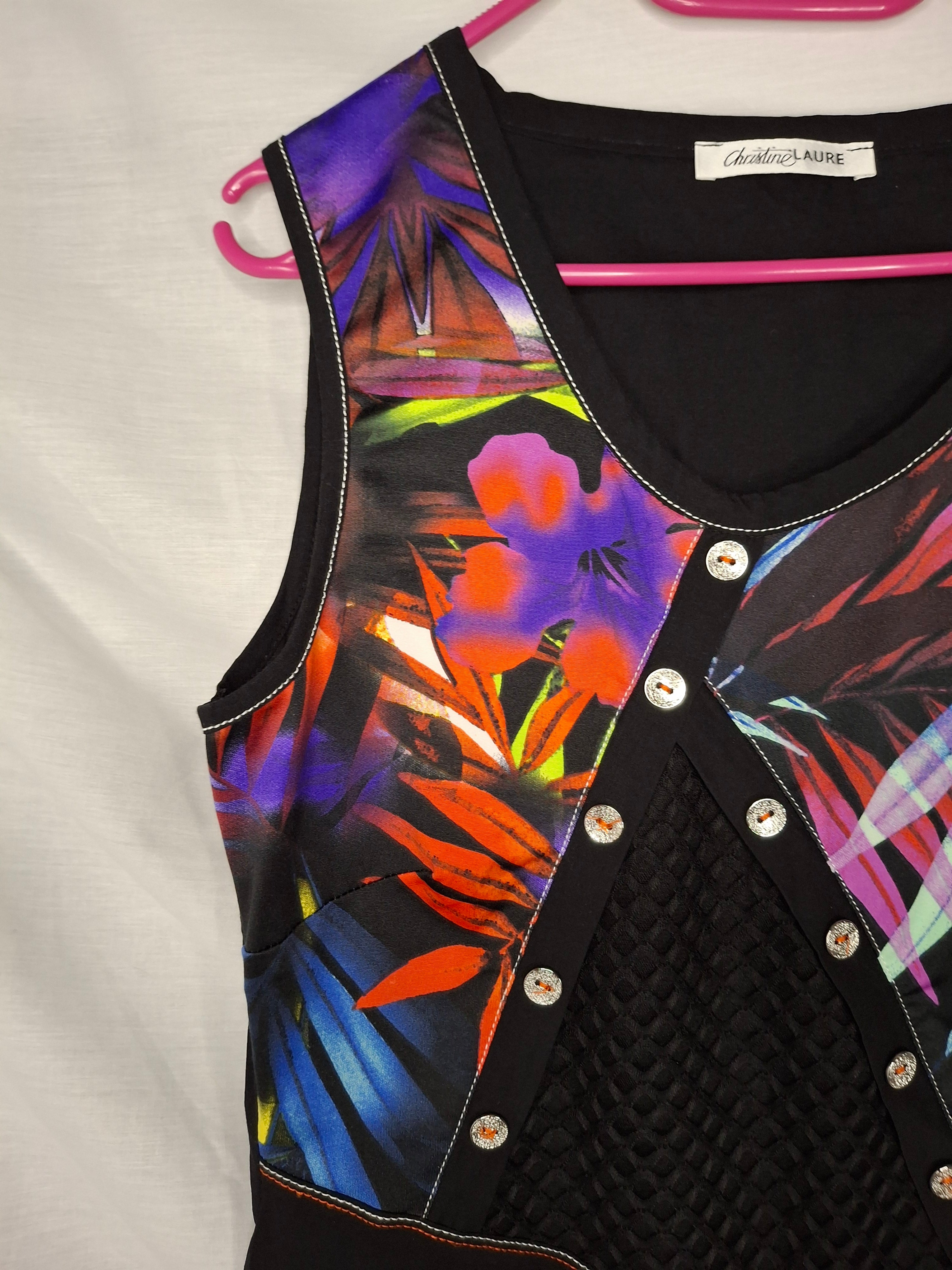 Robe Femme Christine LAURE  – Empiècement Tropical Noir  - Taille L (40)