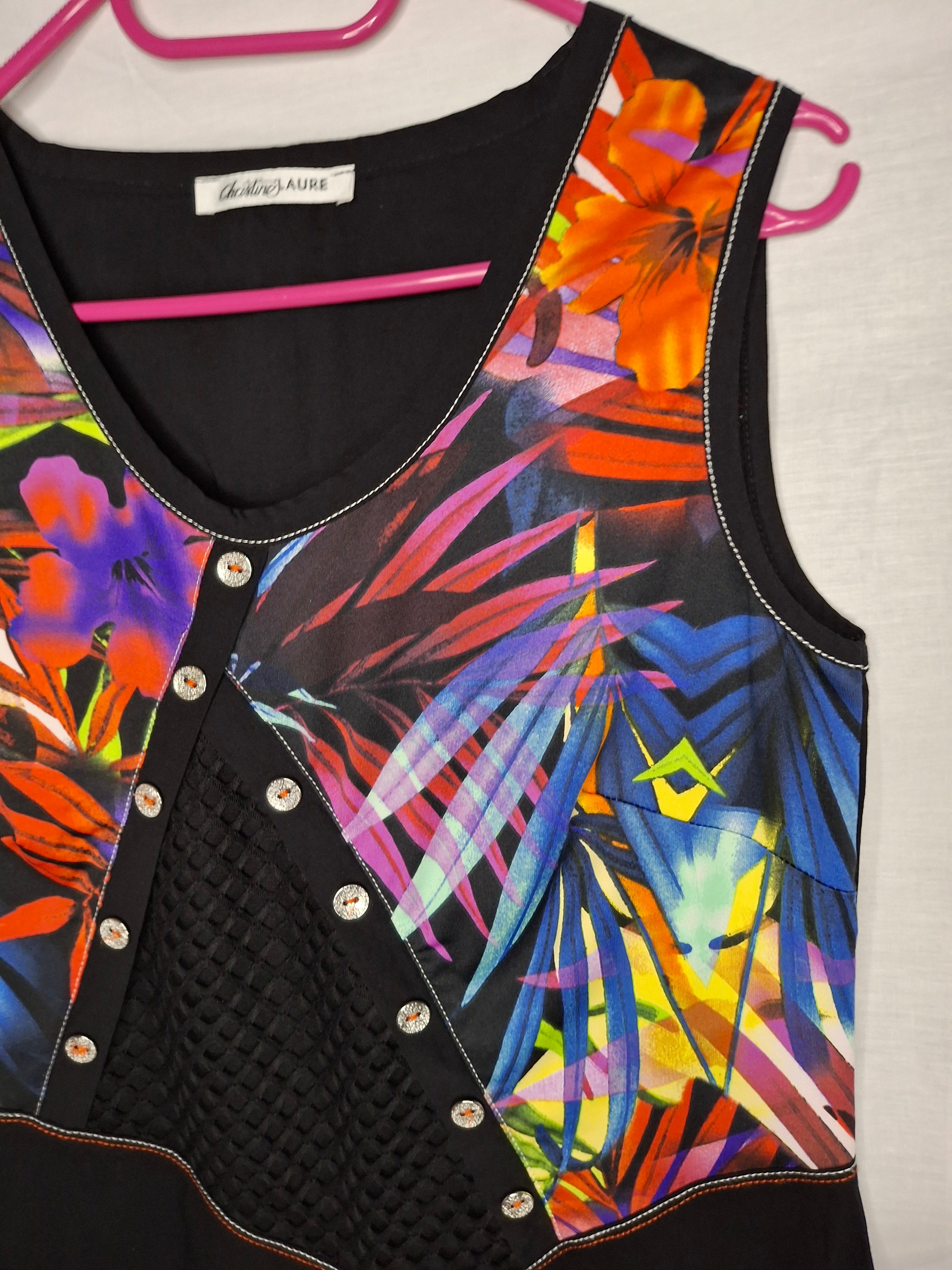 Robe Femme Christine LAURE  – Empiècement Tropical Noir  - Taille L (40)