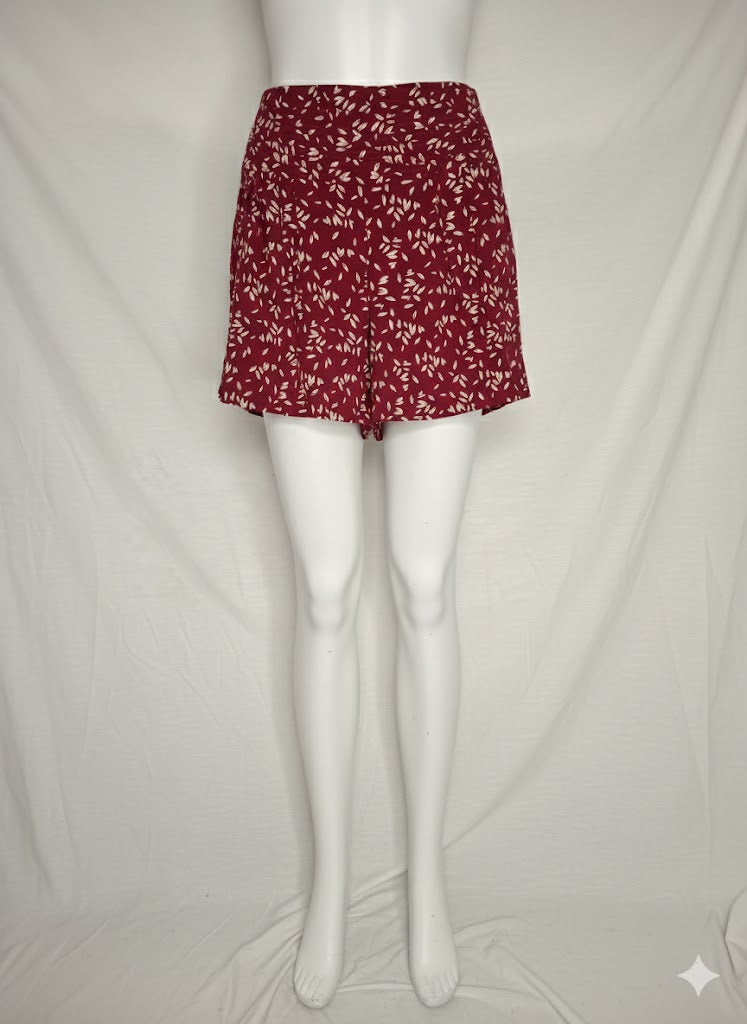 Short Fluide Camaïeu - Imprimé Feuilles Bordeaux   - Taille : L (40)