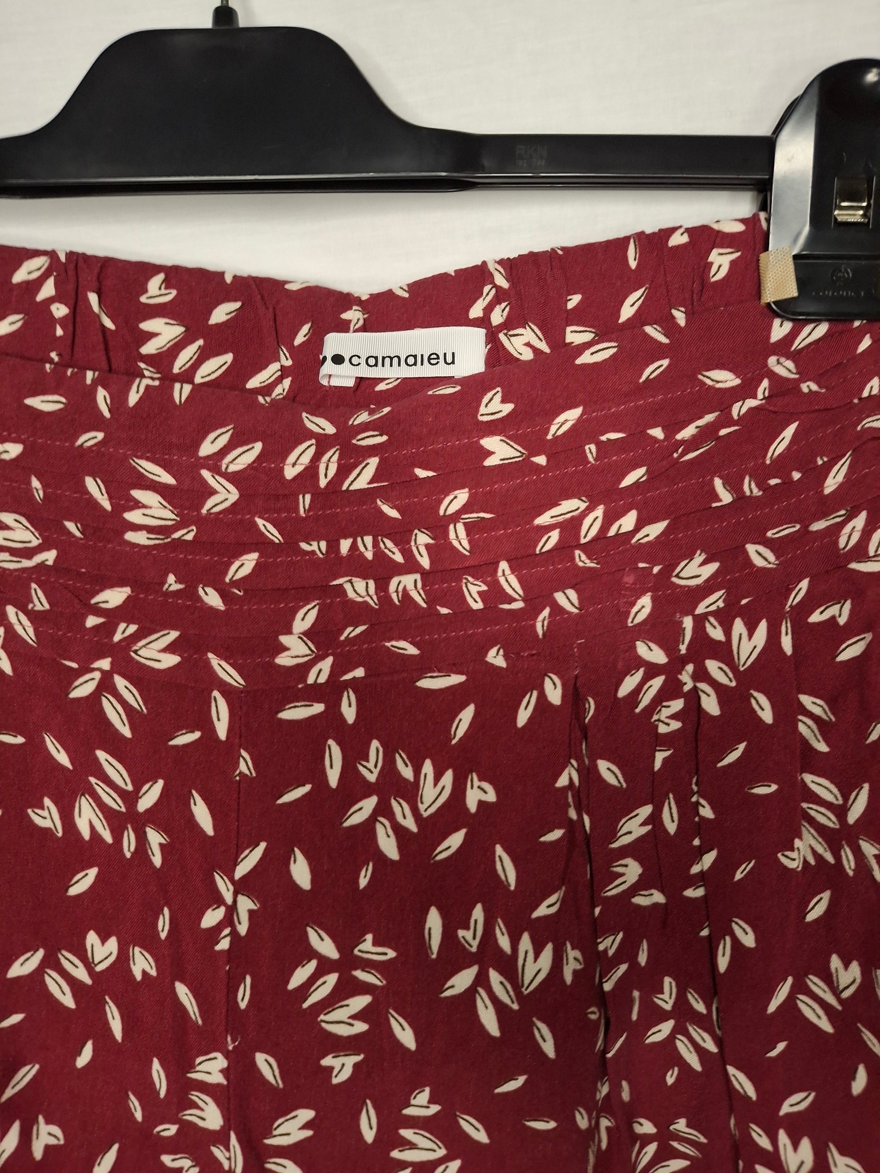 Short Fluide Camaïeu - Imprimé Feuilles Bordeaux   - Taille : L (40)