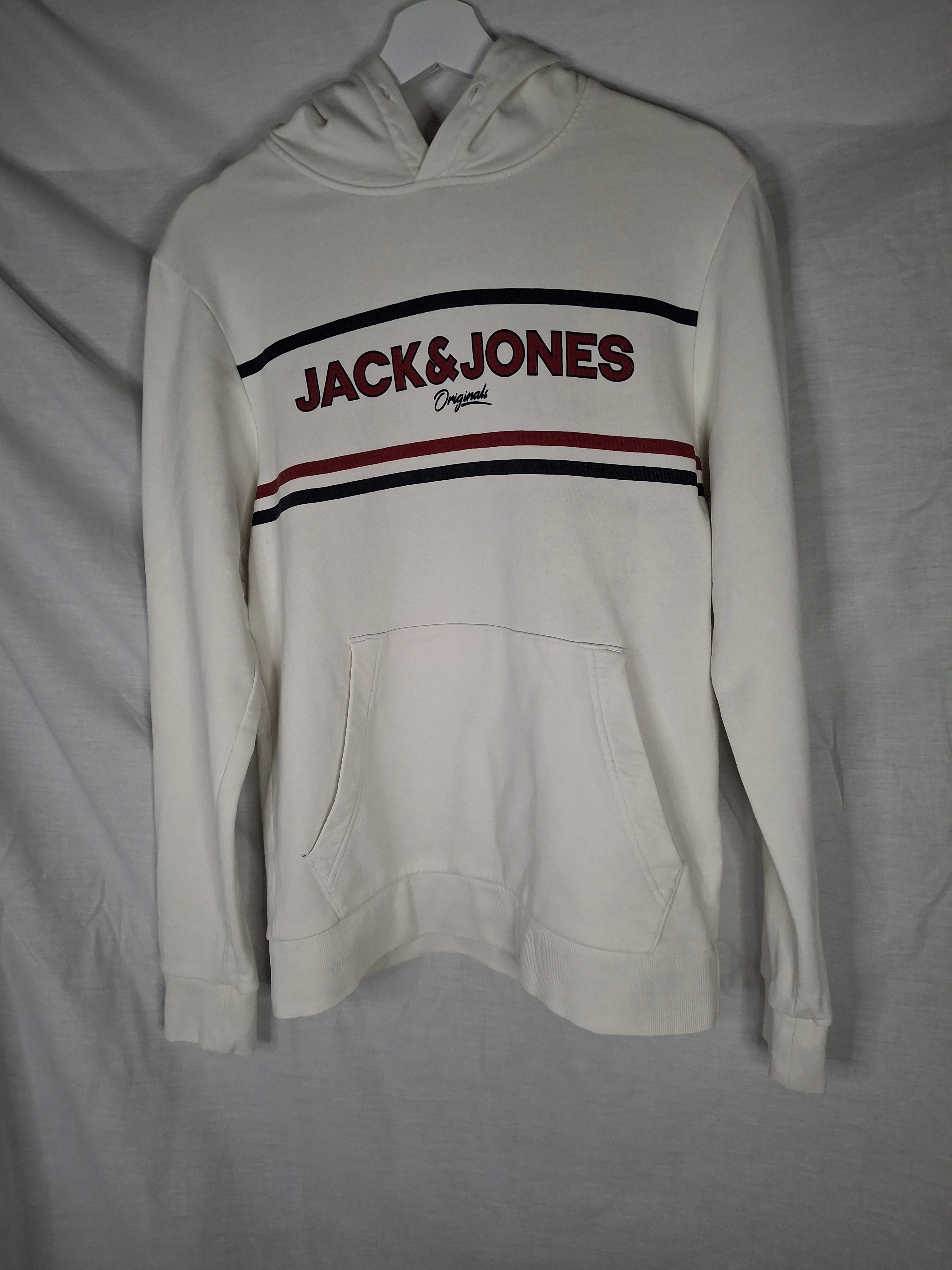 Sweat à Capuche JACK & JONES – blanc Logo Bandes Rétro  - Taille : M (38)