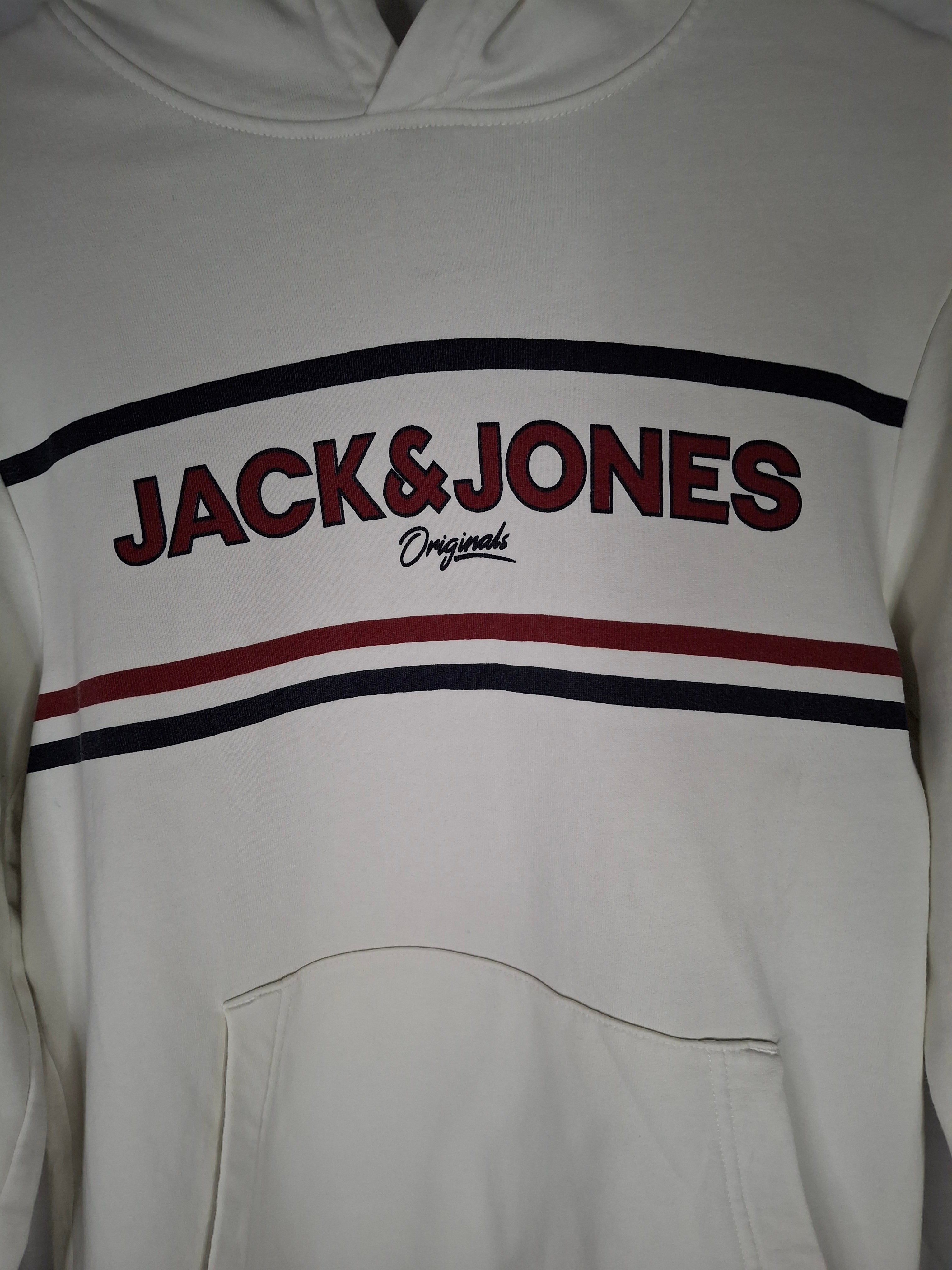 Sweat à Capuche JACK & JONES – blanc Logo Bandes Rétro  - Taille : M (38)