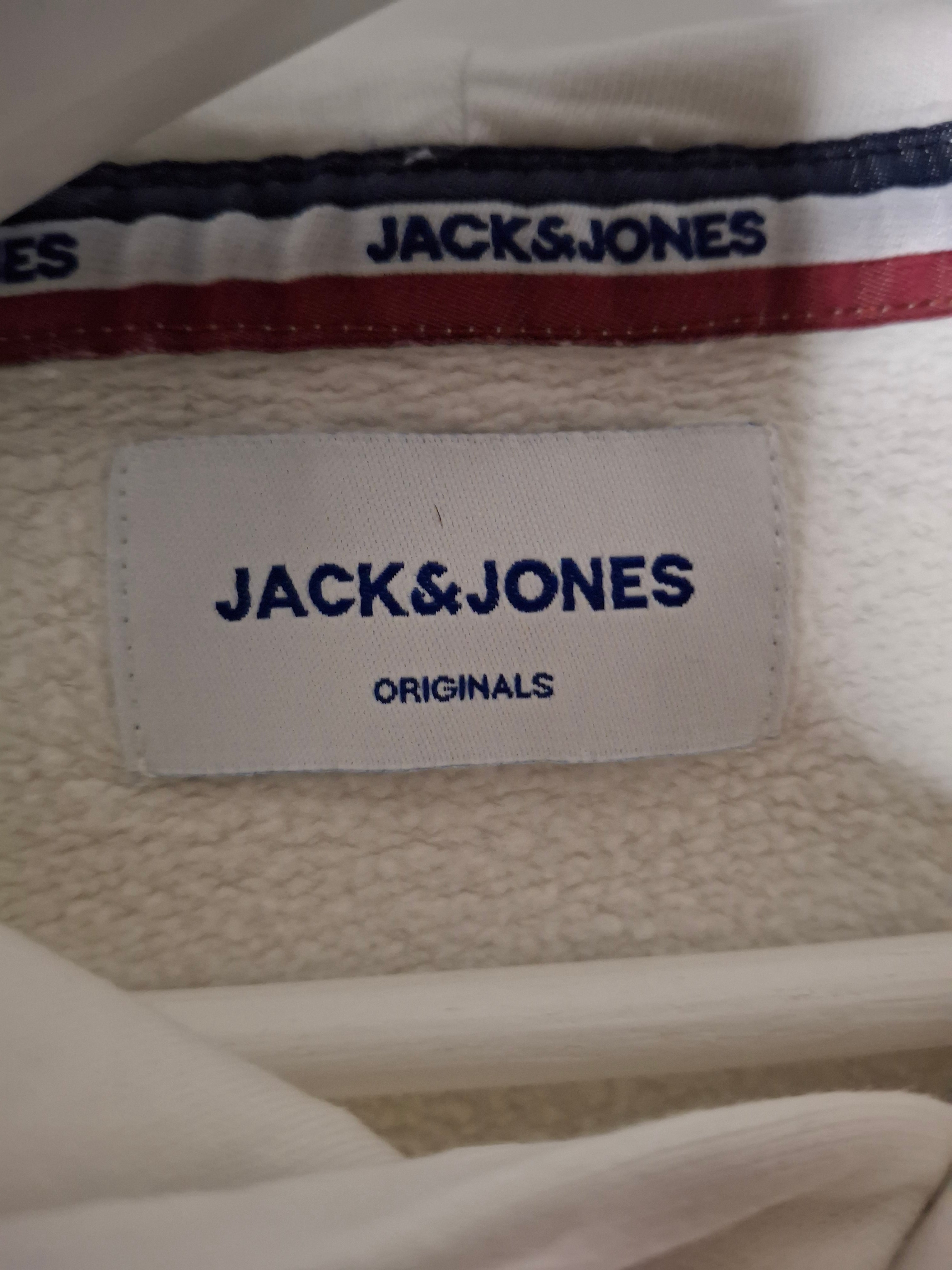 Sweat à Capuche JACK & JONES – blanc Logo Bandes Rétro  - Taille : M (38)
