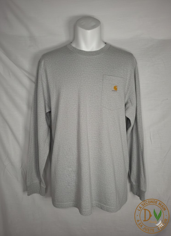 T-Shirt Carhartt XL Manches Longues - Poche Logo - Workwear Streetwear  -  Gris Chiné  - Taille : XL (42)
