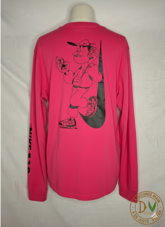 T-Shirt Nike L/S VIF RARE - Design Streetwear Cartoon Y2K  - rose - Taille : M (38)