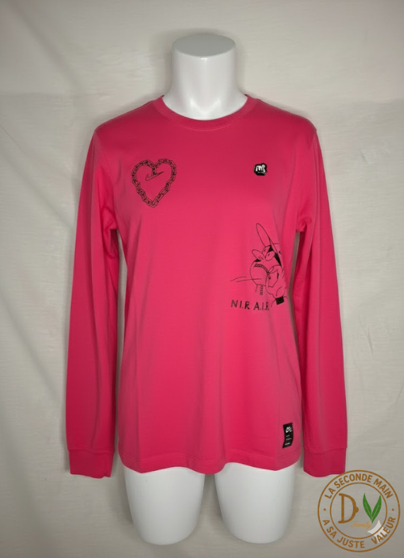 T-Shirt Nike L/S VIF RARE - Design Streetwear Cartoon Y2K  - rose - Taille : M (38)