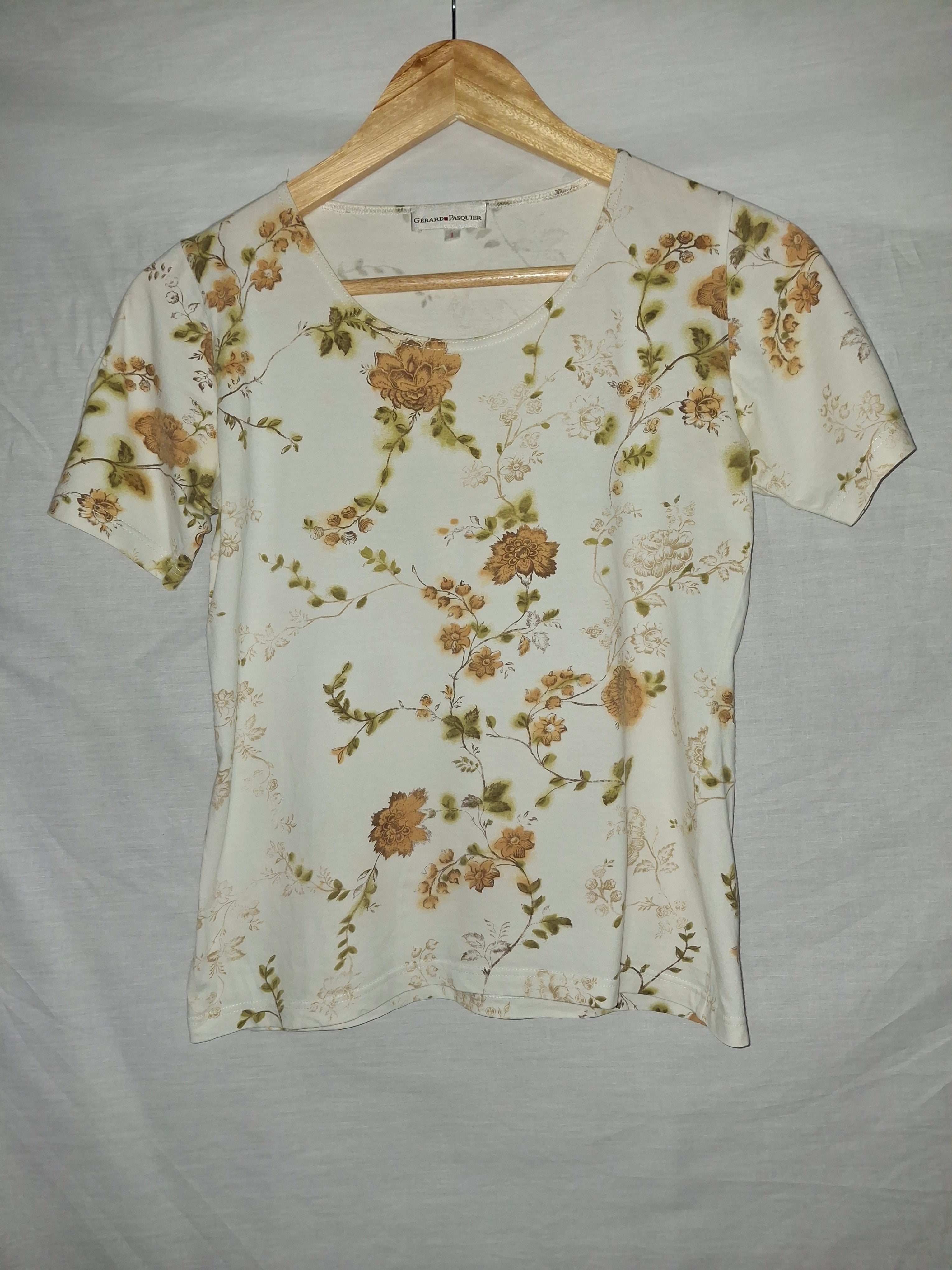 T-shirt femme Gérard Pasquier - Blanc, marquage fleur - Taille M (38)