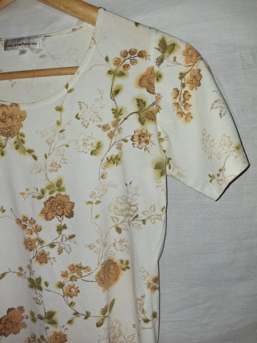 T-shirt femme Gérard Pasquier - Blanc, marquage fleur - Taille M (38)