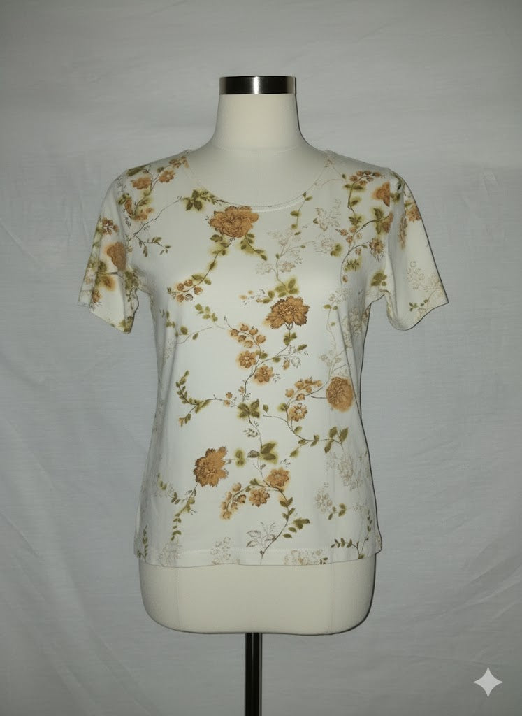 T-shirt femme Gérard Pasquier - Blanc, marquage fleur - Taille M (38)