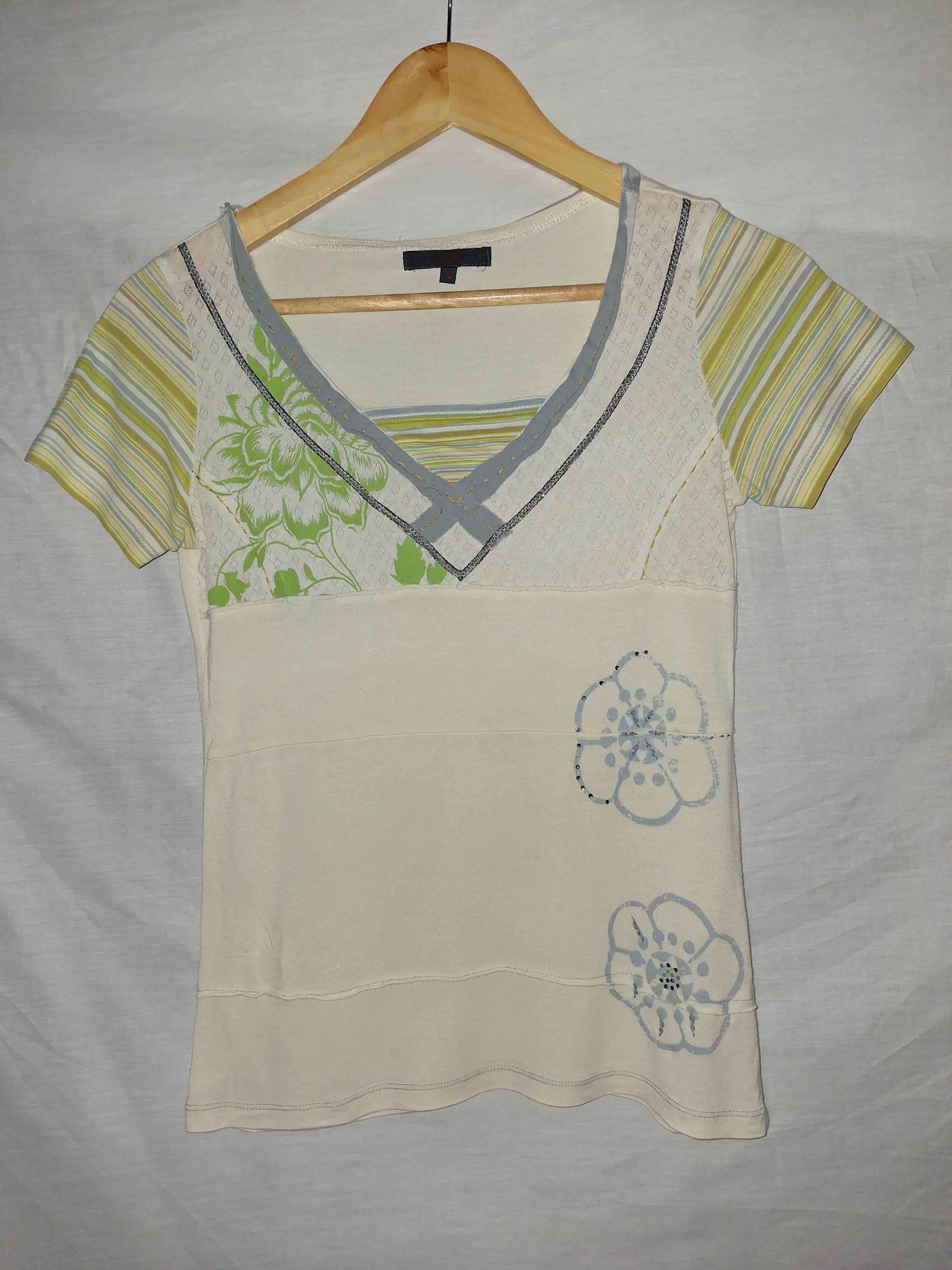 T-shirt femme Solola - Crème, marquage vert et gris - Taille  M (38)